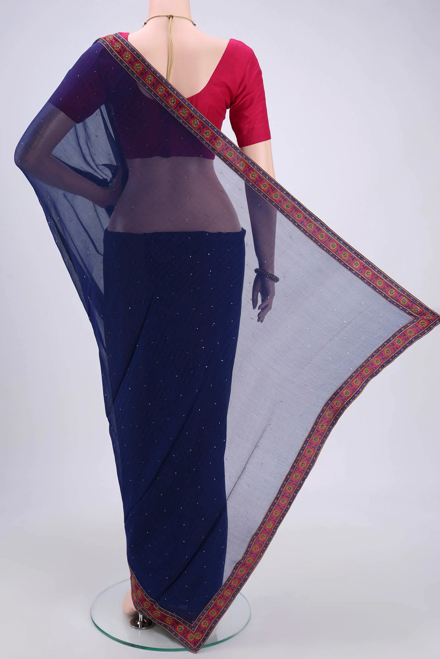 Dark Blue Mysore Chiffon Saree - Image 3