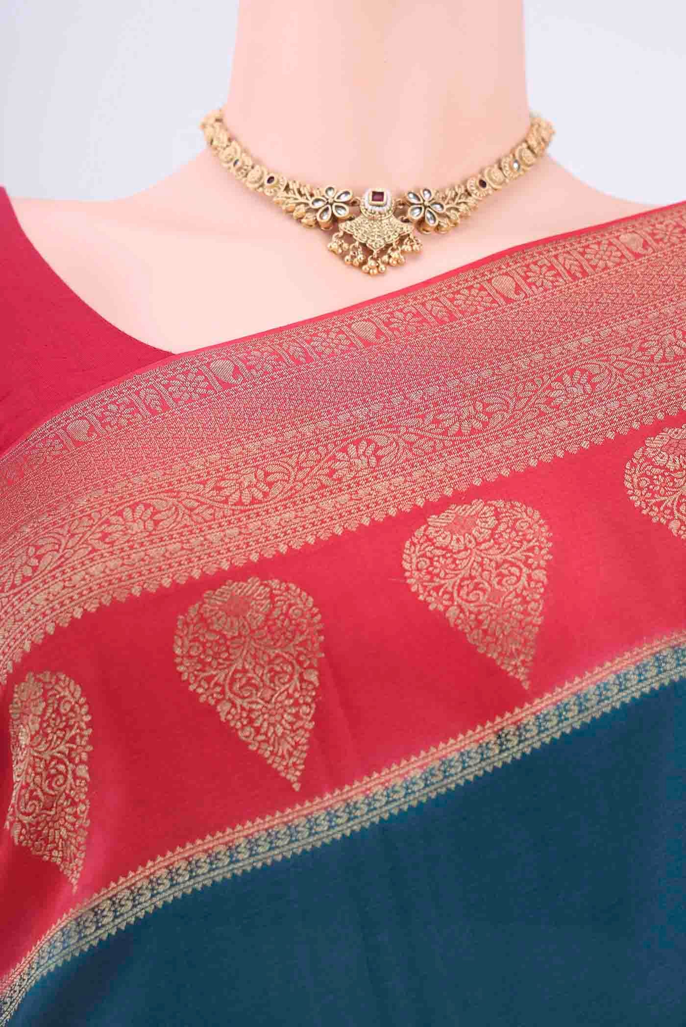 Dark Blue Mysore Crepe Saree - Image 2