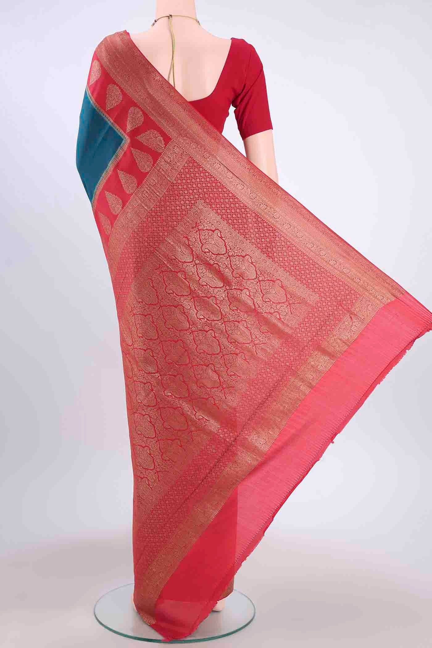 Dark Blue Mysore Crepe Saree - Image 3