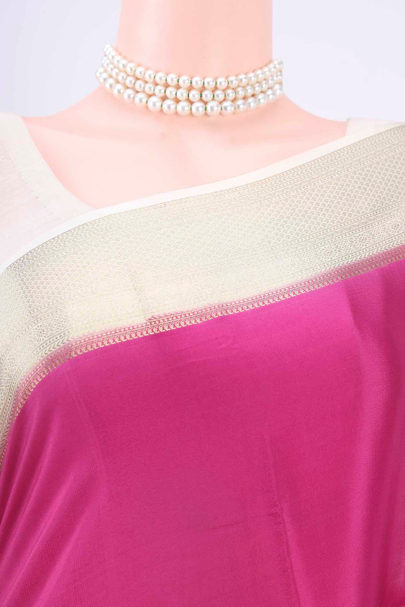 Light Magenta Mysore Crepe Saree - Image 2