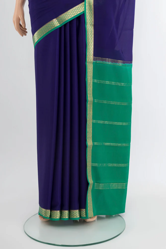 Dark Blue Mysore Crepe Saree - Image 3