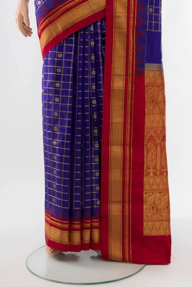 Dark Blue Narayanpet Silk Saree - Image 3