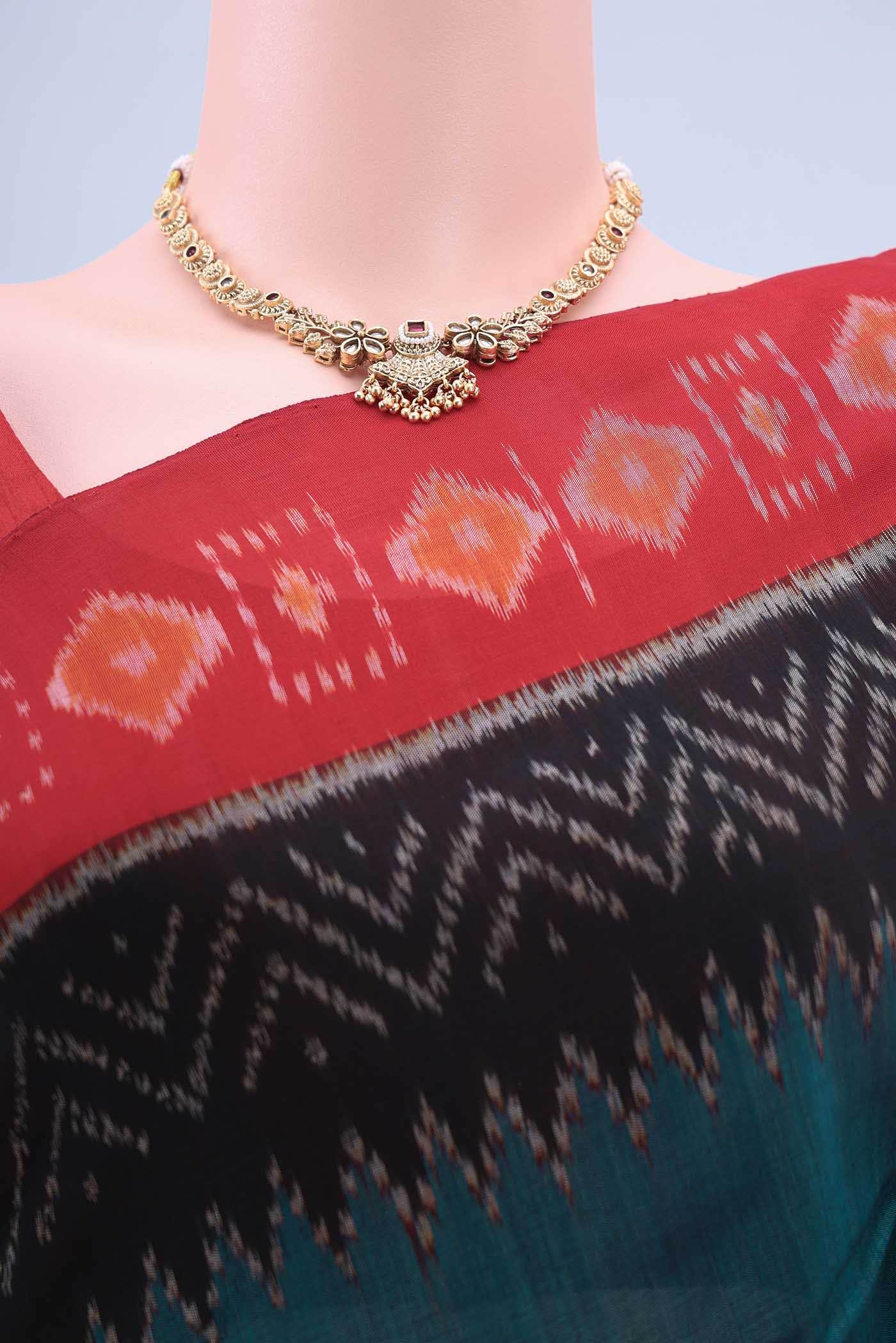 Dark Blue Pochampally Cotton Saree - Image 3