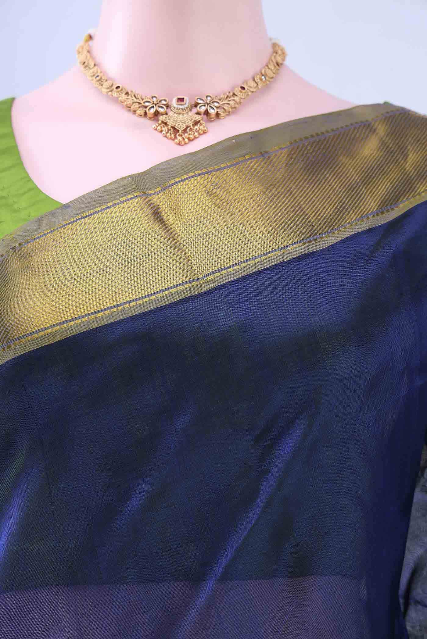 Dark Blue Silk Cotton Saree - Image 2