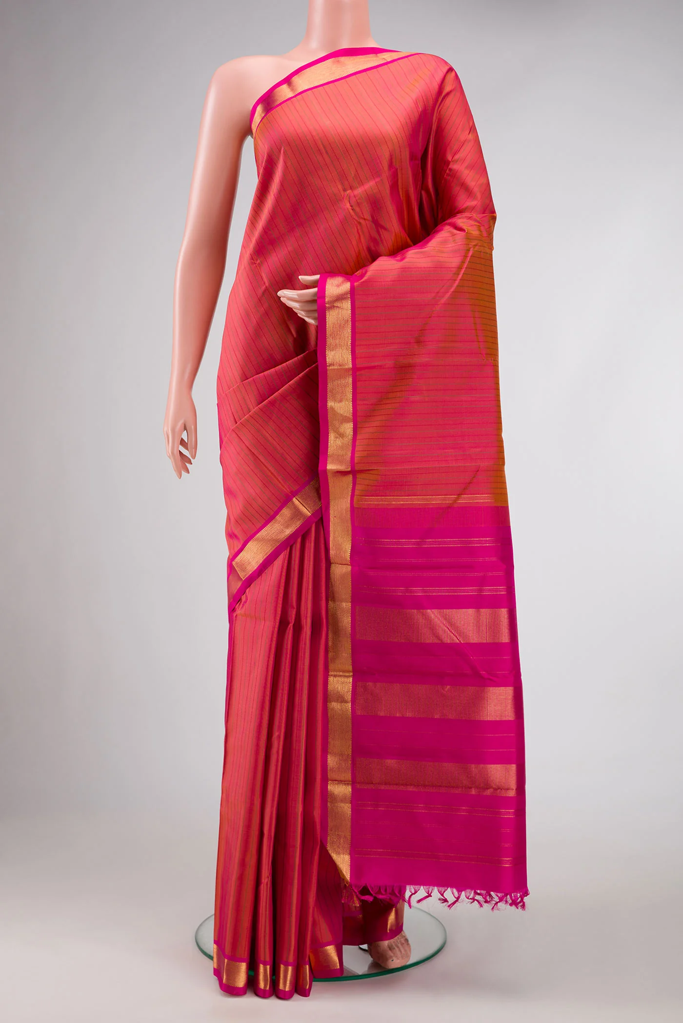 Dark Mauve Dual Tone Kanchipuram Silk Saree - Image 2