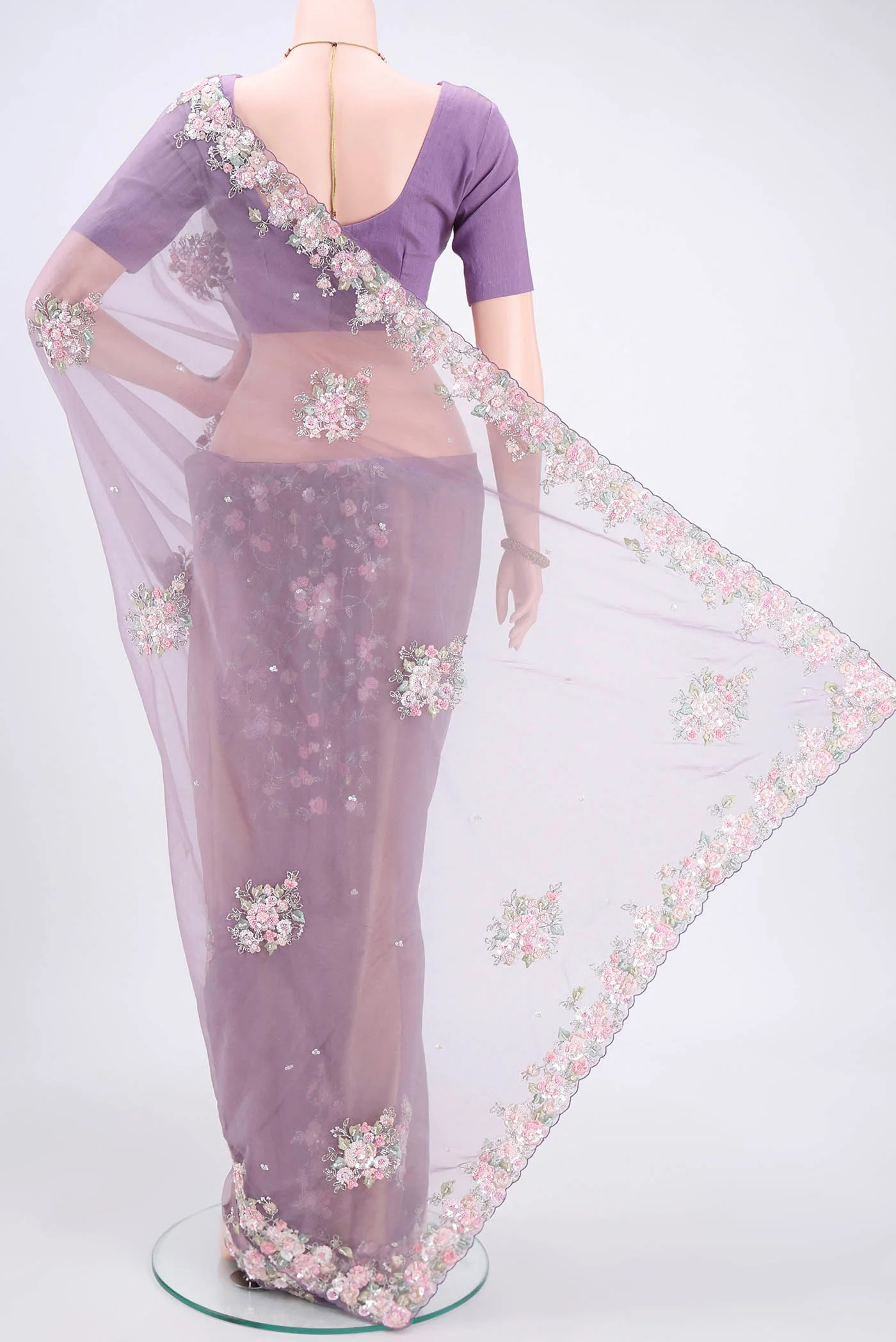 Lavender Organza Silk Saree - Image 3