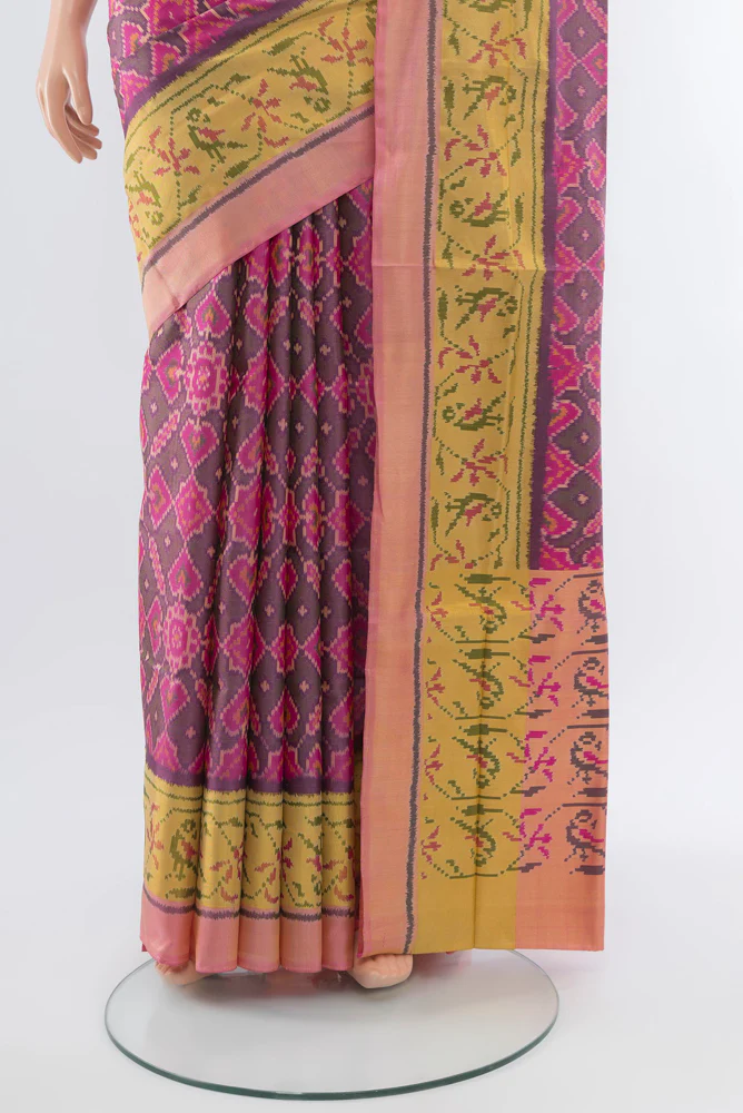Dark Mauve Rajkot Patola Silk Saree - Image 3