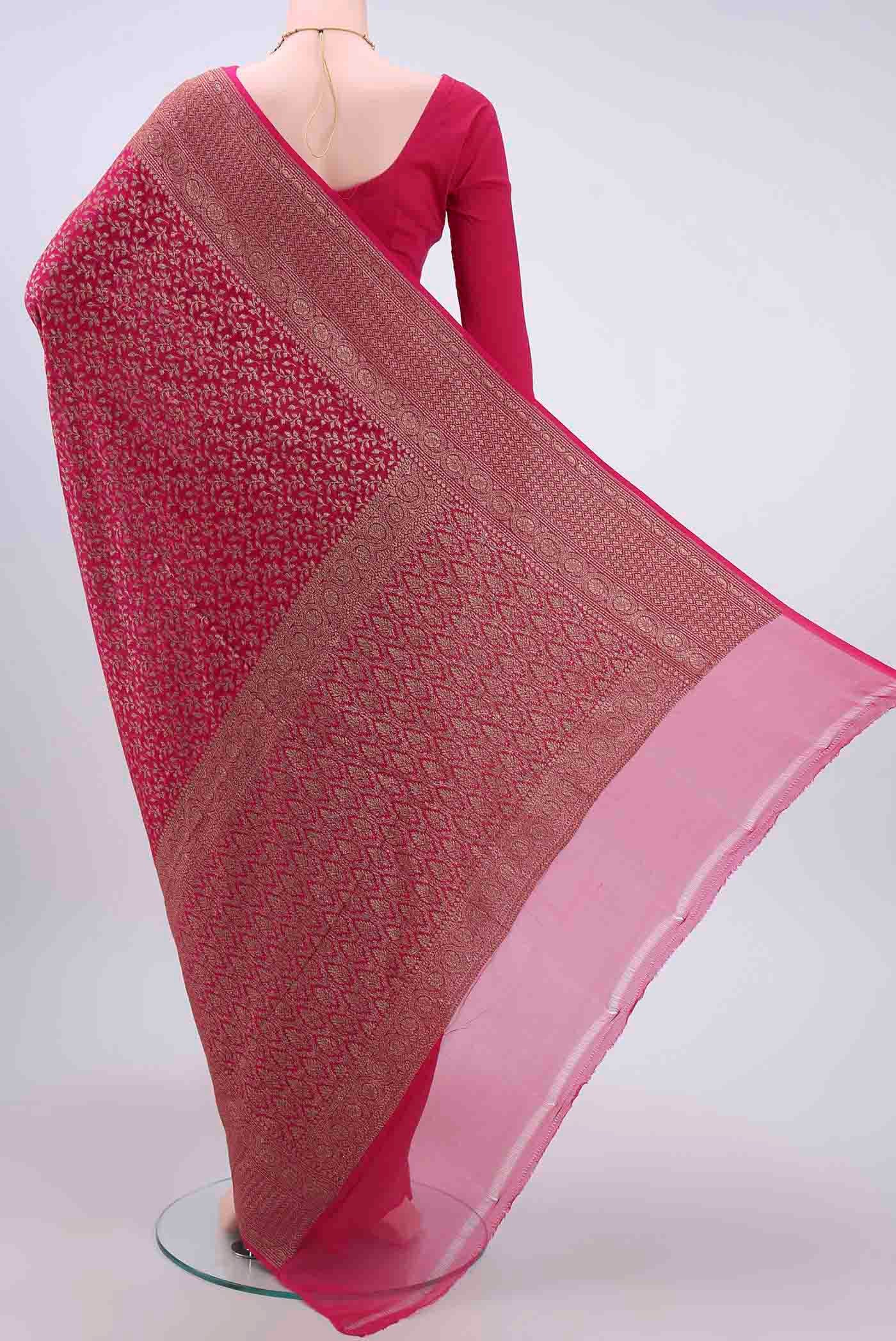 Dark Pink Banarasi Georgette Saree - Image 3