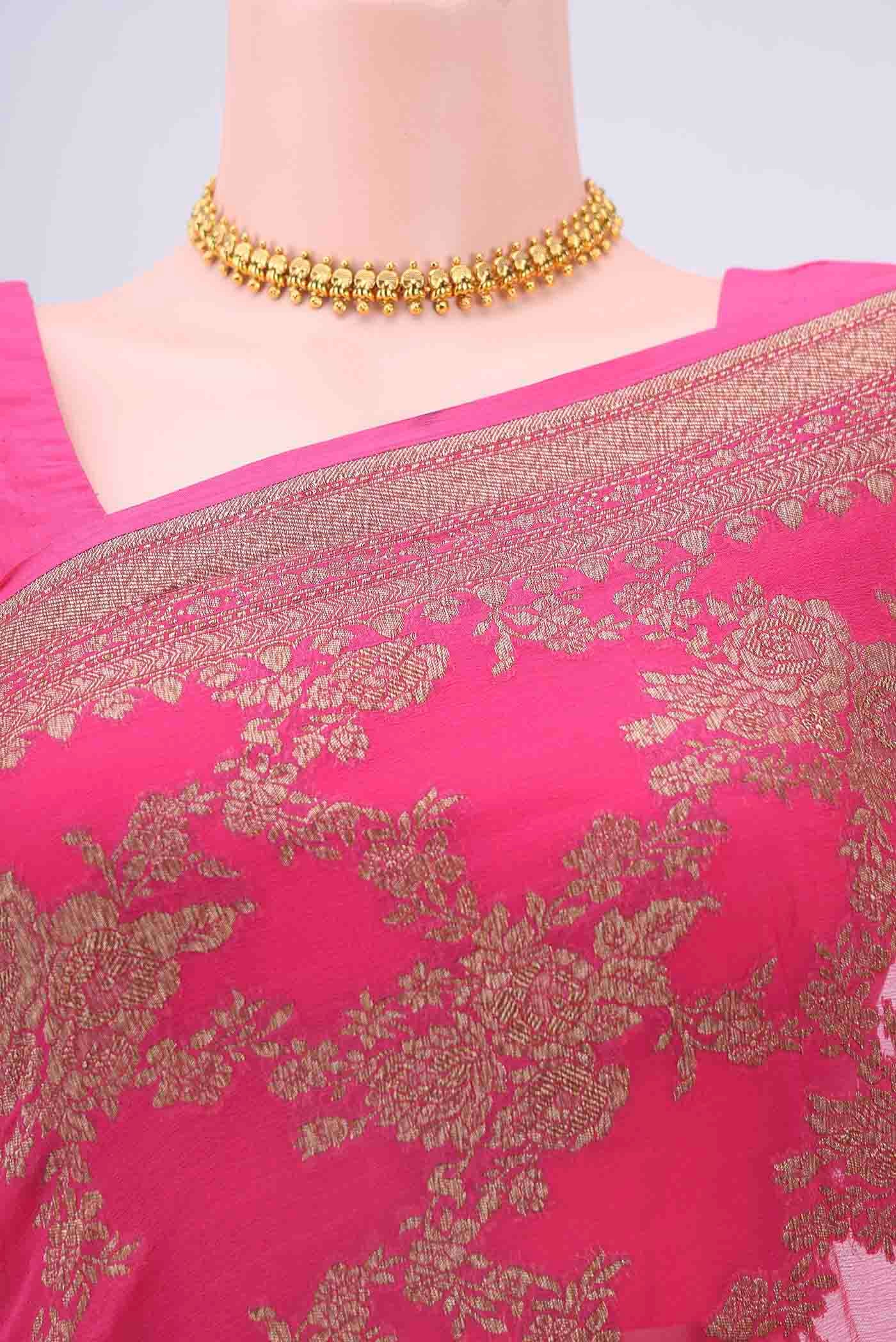 Dark Pink Banarasi Georgette Saree - Image 2