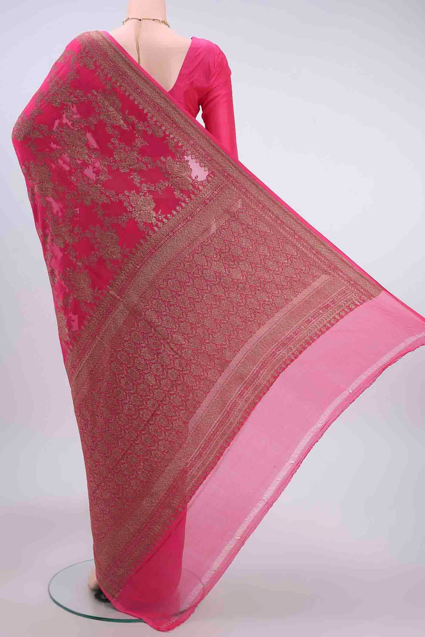 Dark Pink Banarasi Georgette Saree - Image 3