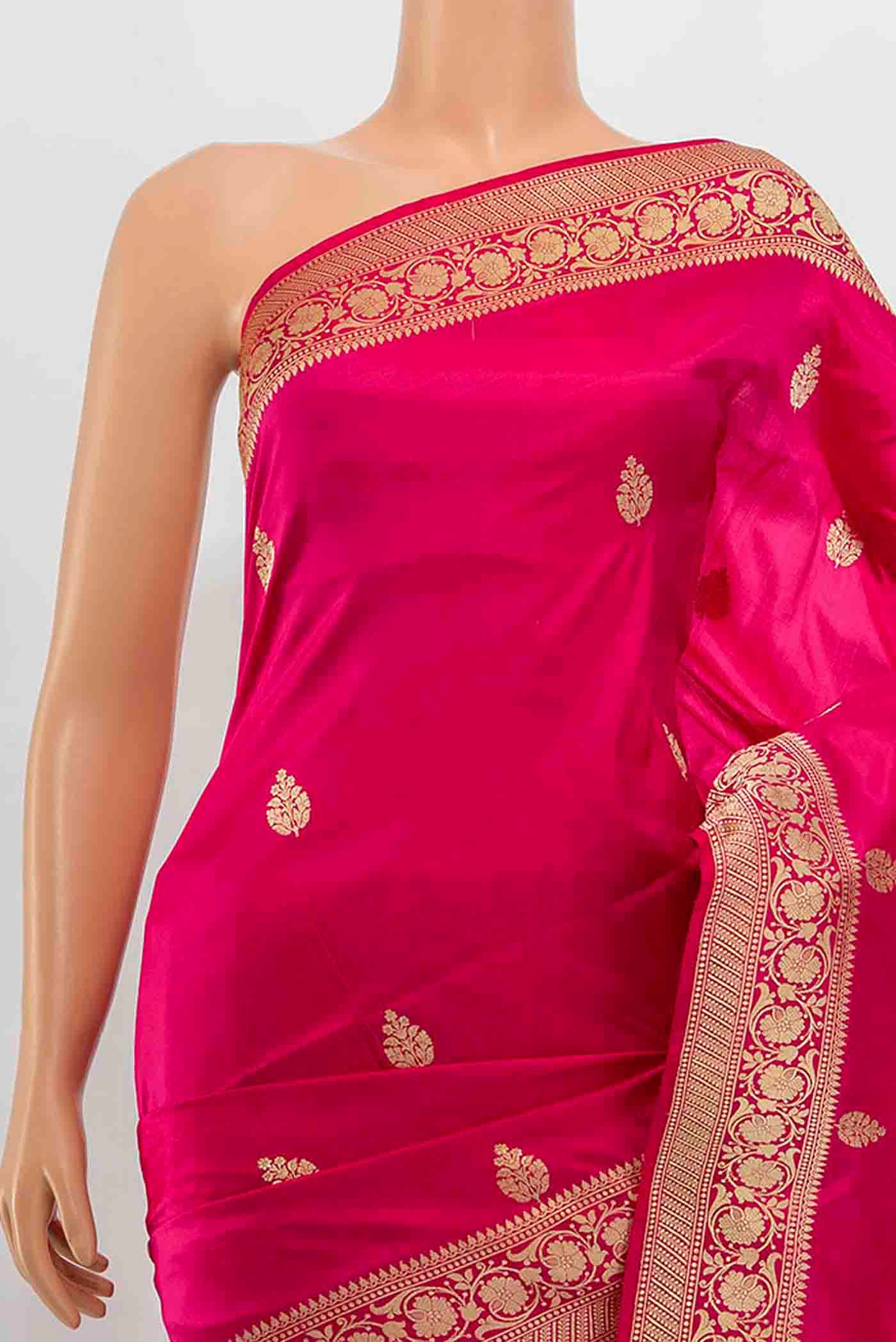 Dark Pink Banarasi Katan Silk Saree - Image 2