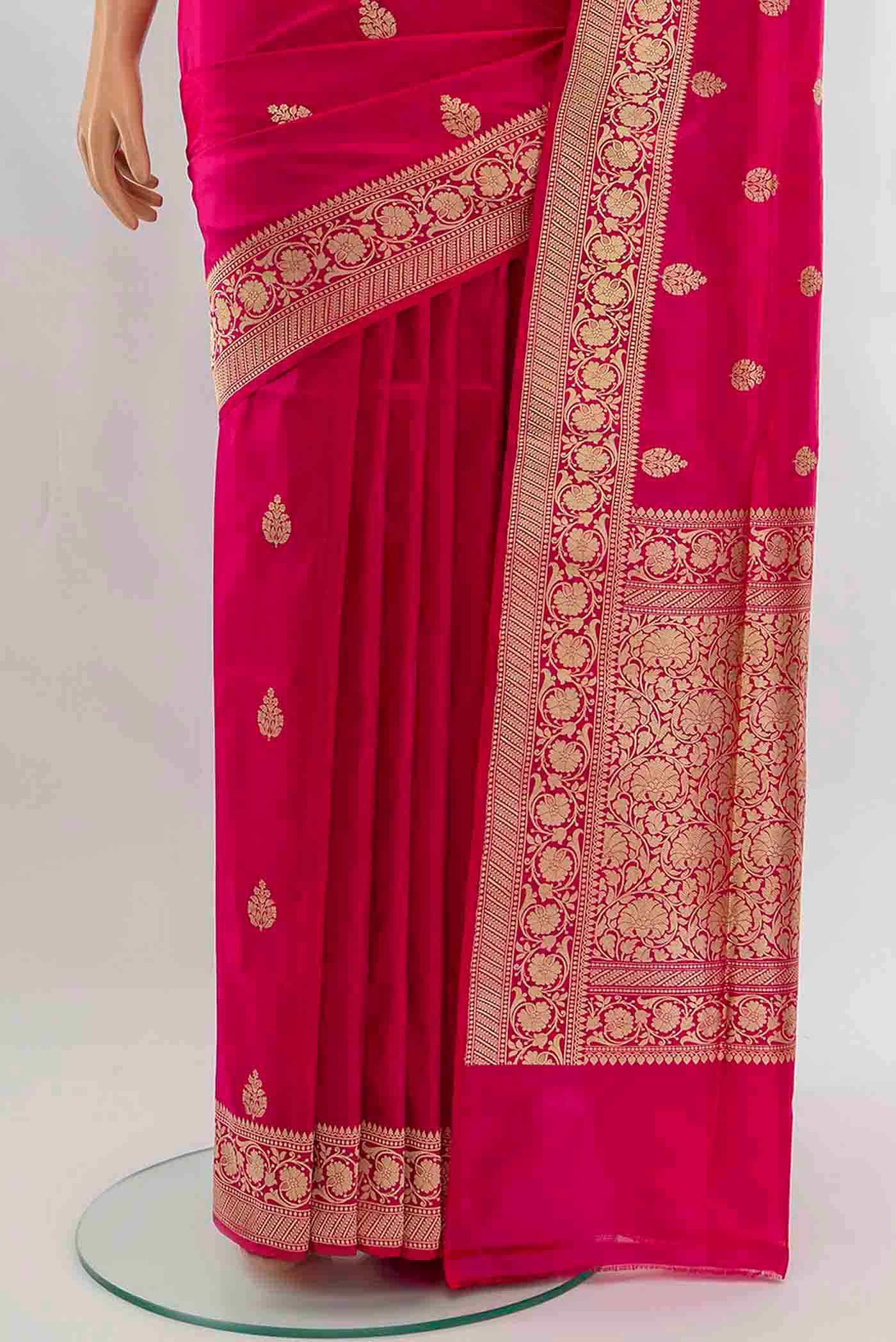 Dark Pink Banarasi Katan Silk Saree - Image 3