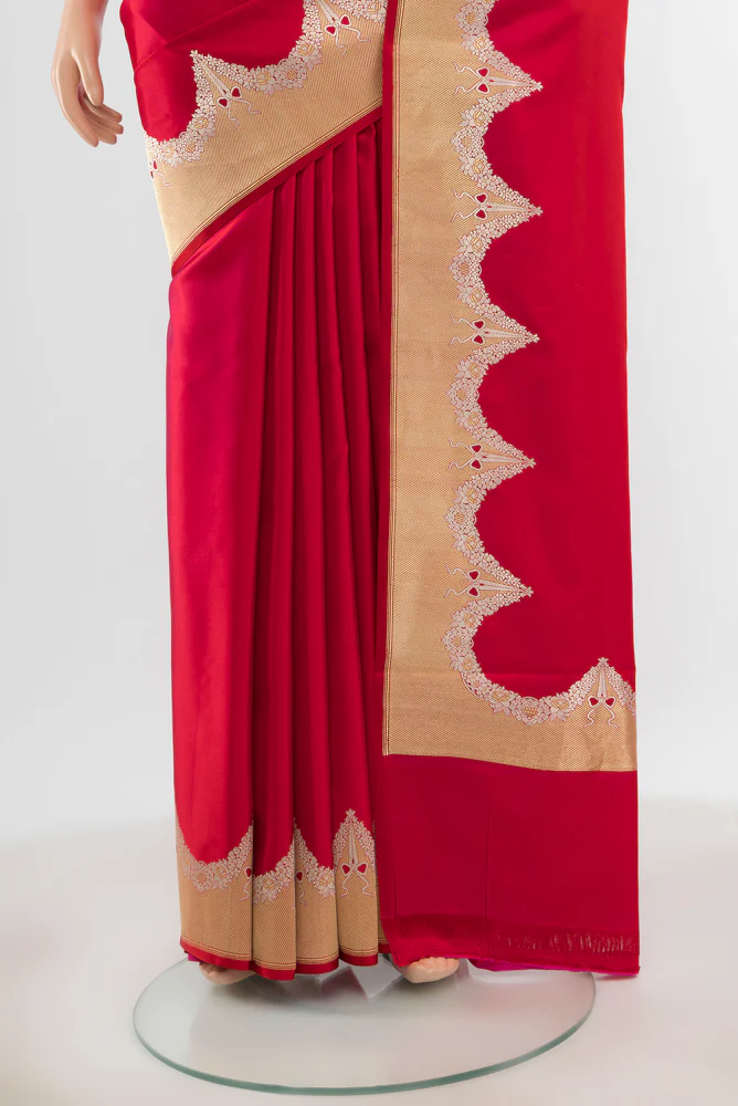 Dark Pink Banarasi Silk Saree - Image 3