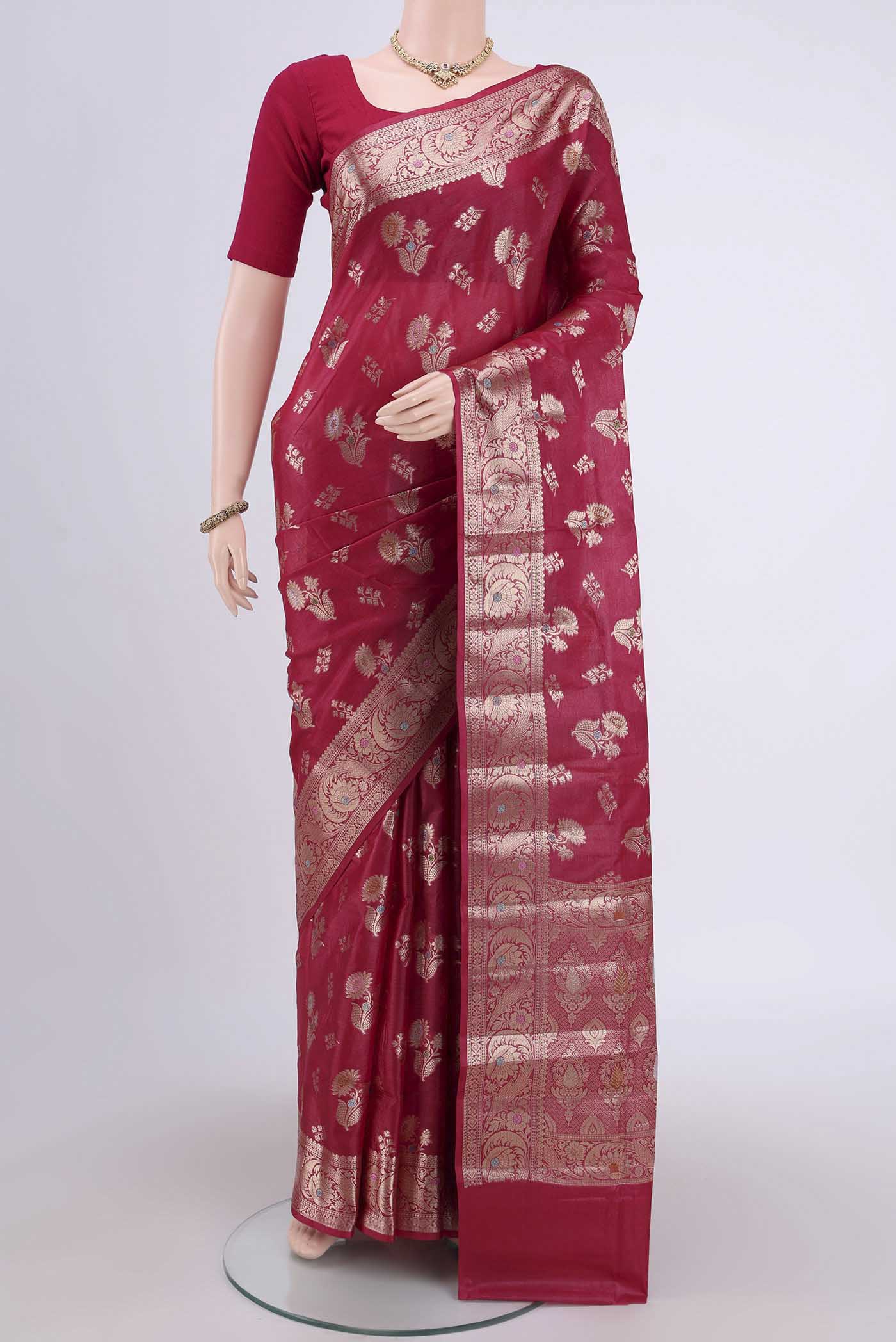 Dark Pink Banarasi Tussar Silk Saree