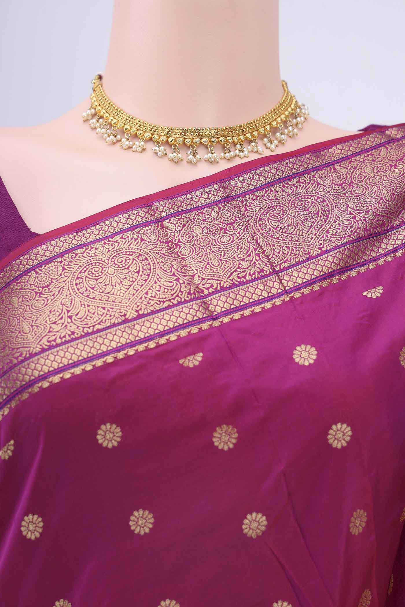 Dark Pink Blended Bangalore Silk Saree - Image 2