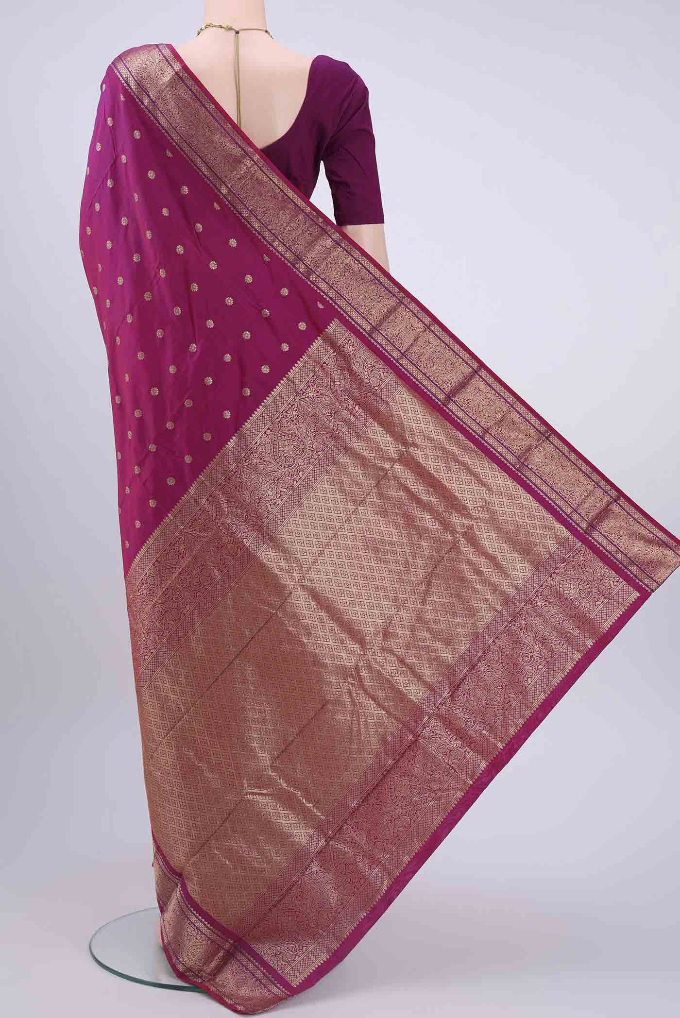 Dark Pink Blended Bangalore Silk Saree - Image 3