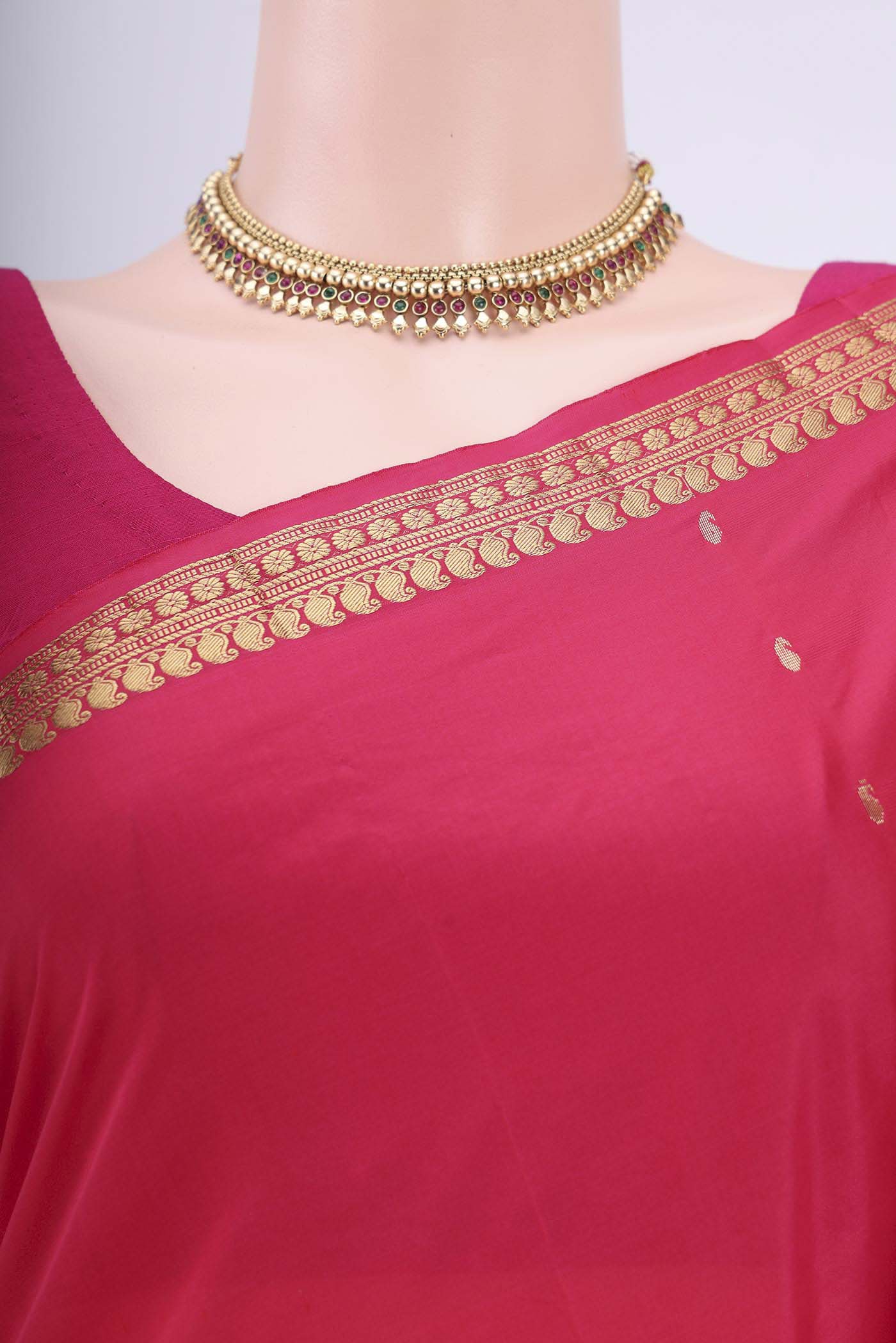 Dark Pink Blended Bangalore Silk Saree - Image 2