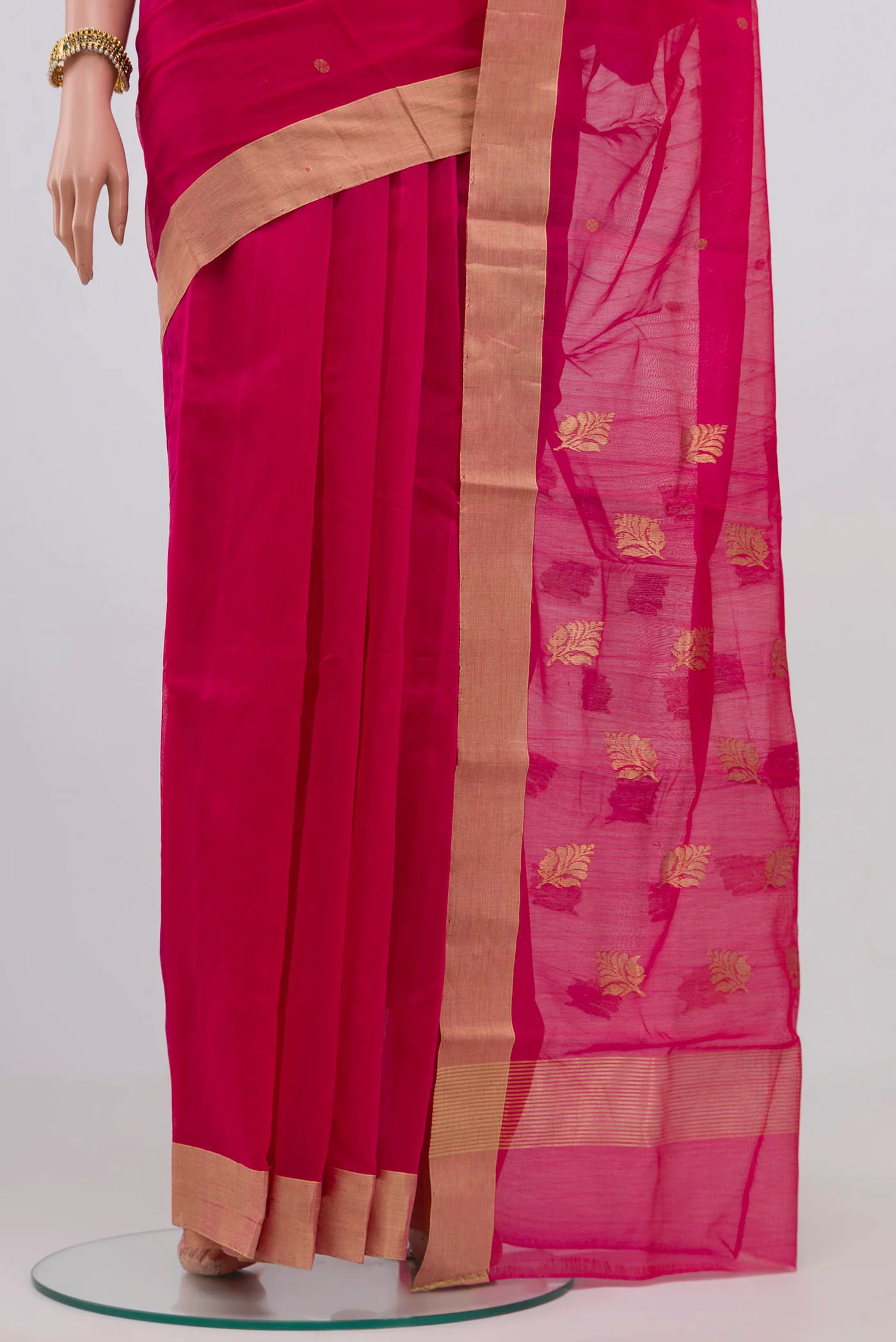 Pink Chanderi Silk Cotton Saree - Image 3