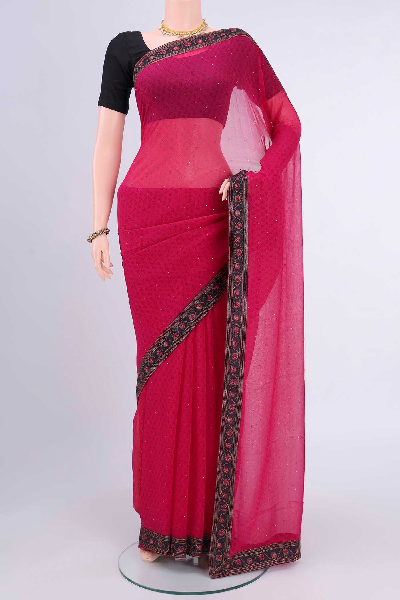 Dark Pink Chiffon Saree