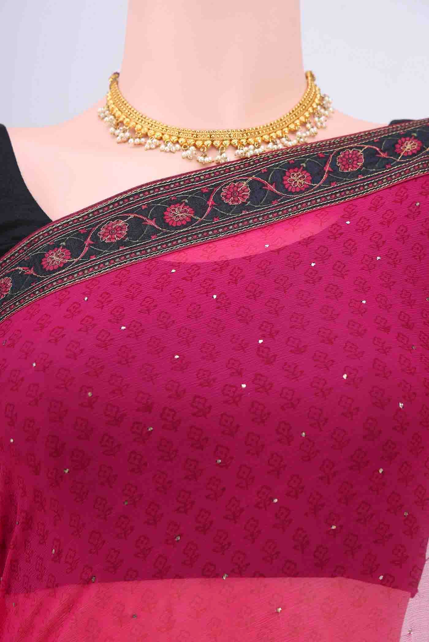Dark Pink Chiffon Saree - Image 2