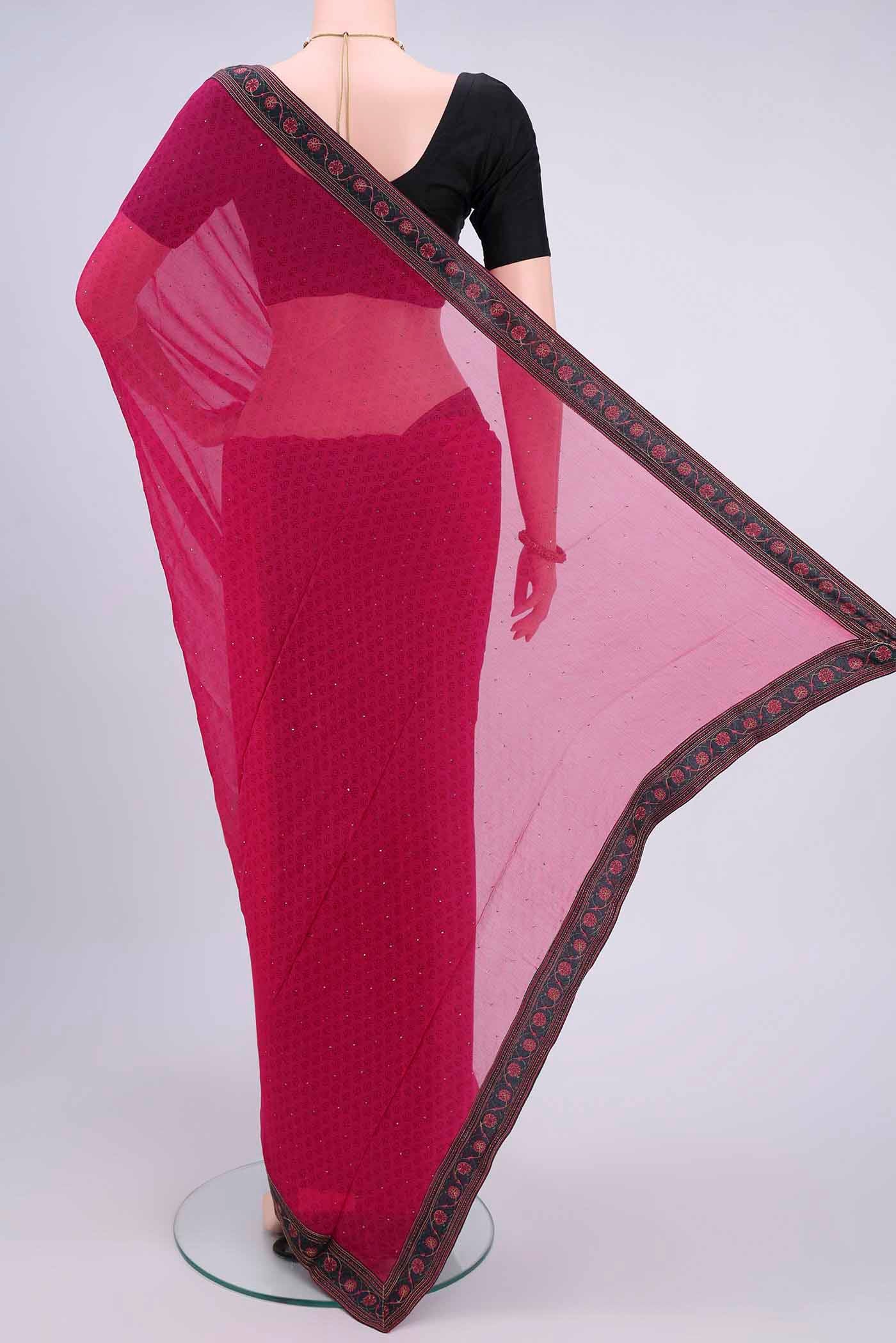 Dark Pink Chiffon Saree - Image 3