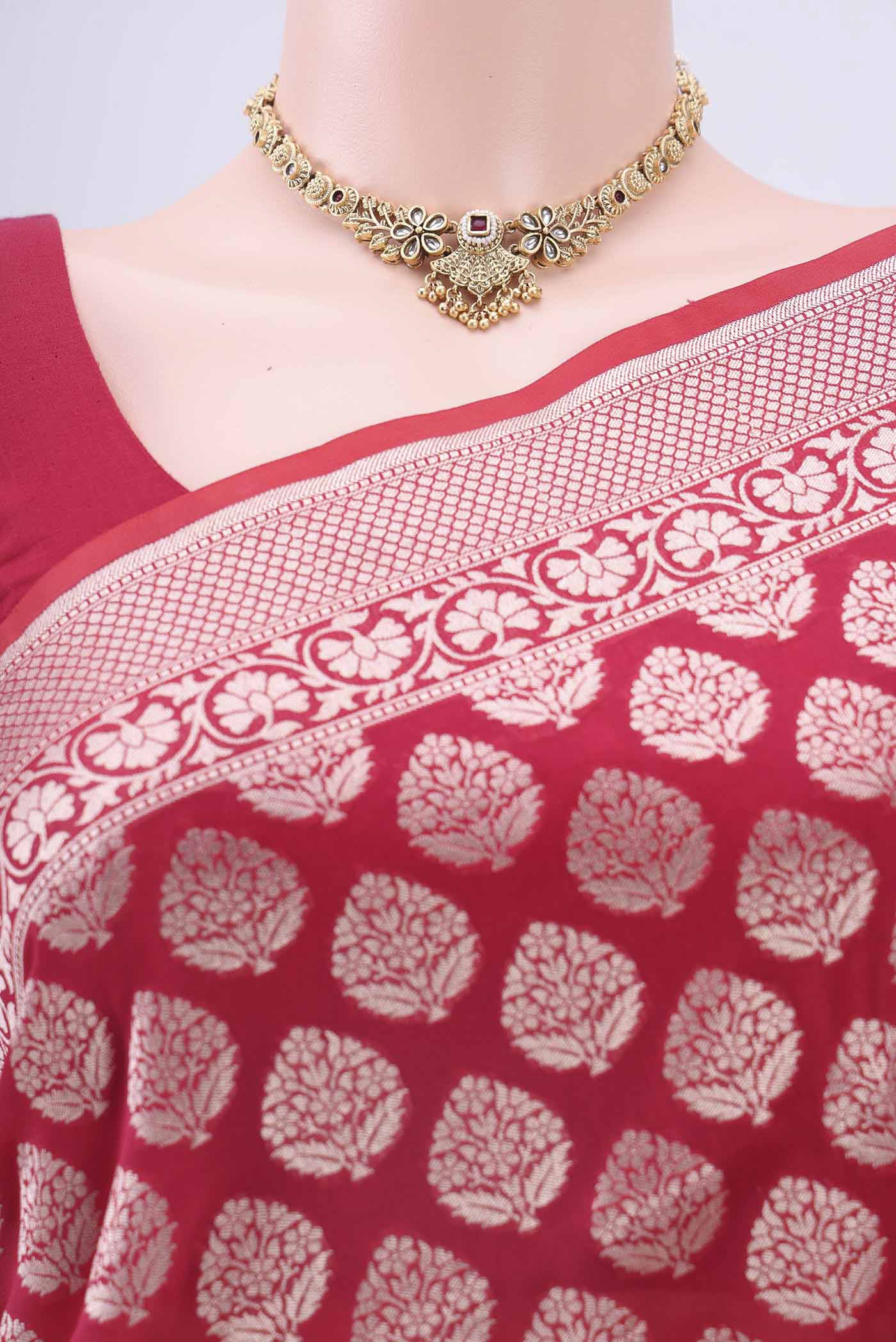 Dark Pink Dual Tone Banarasi Silk Saree - Image 2