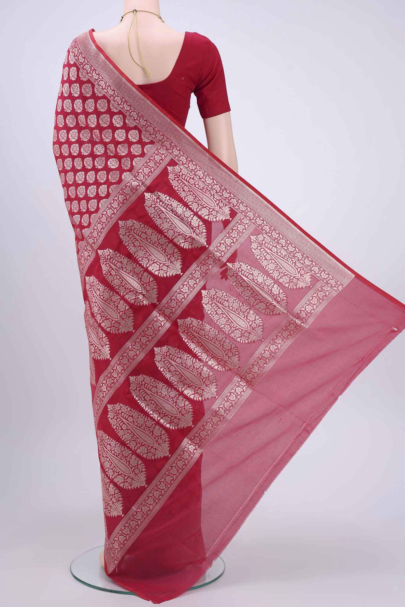 Dark Pink Dual Tone Banarasi Silk Saree - Image 3