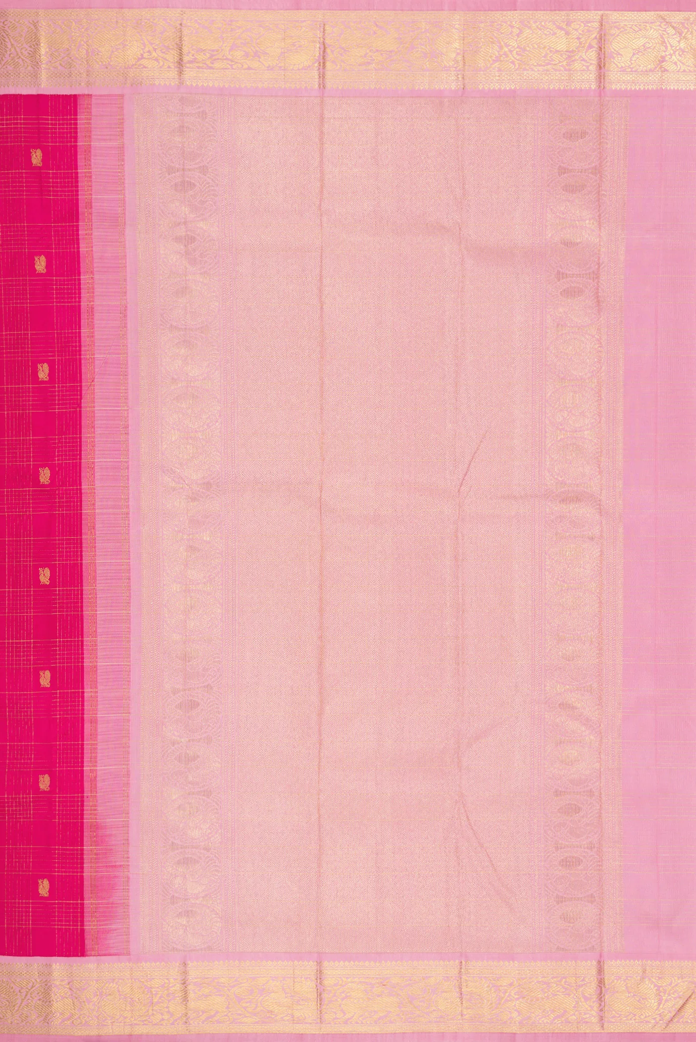 Pure Silk Pure Zari Pink Kanchipuram Saree - Image 7