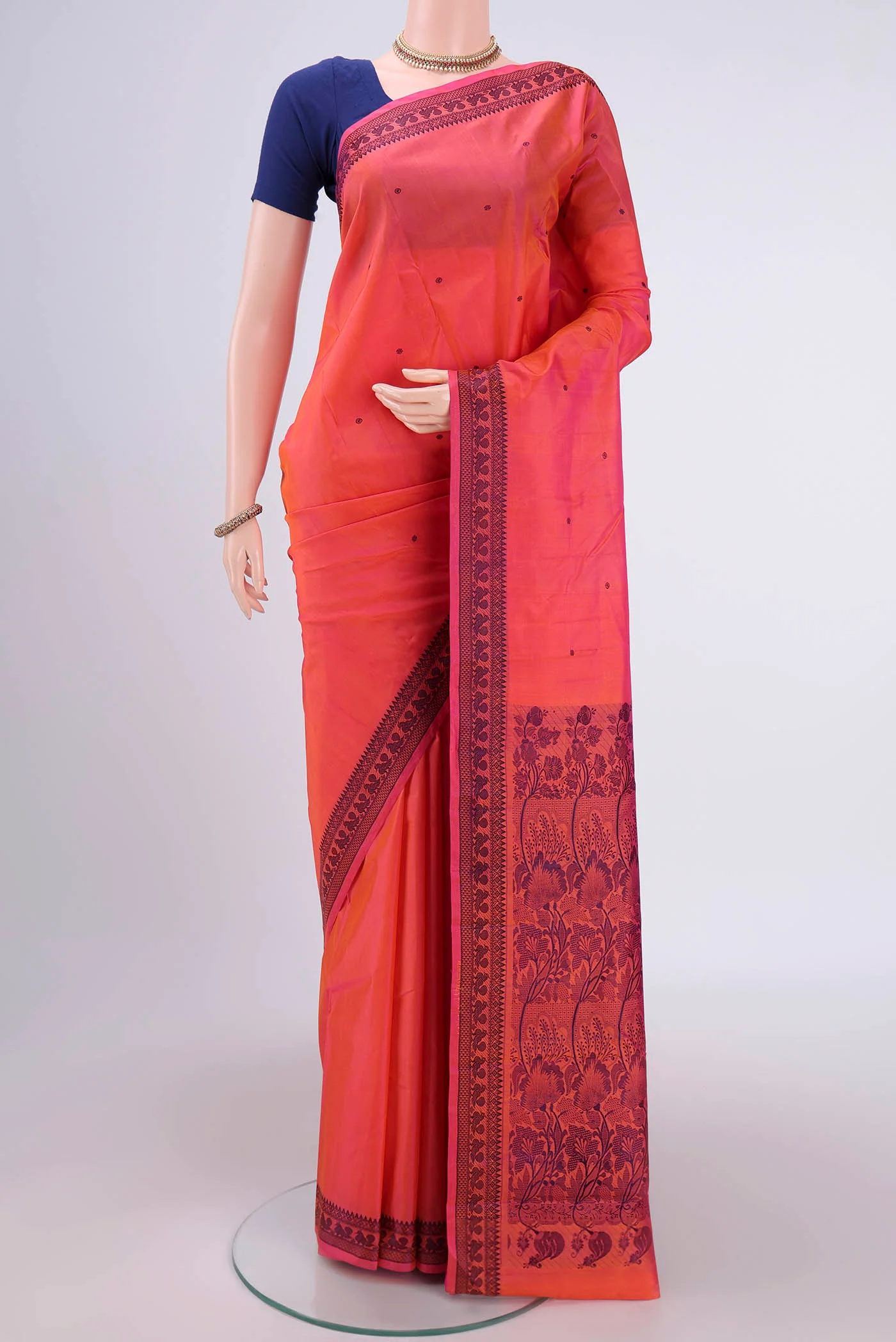 Coral Dual Tone Kanchipuram Silk Saree