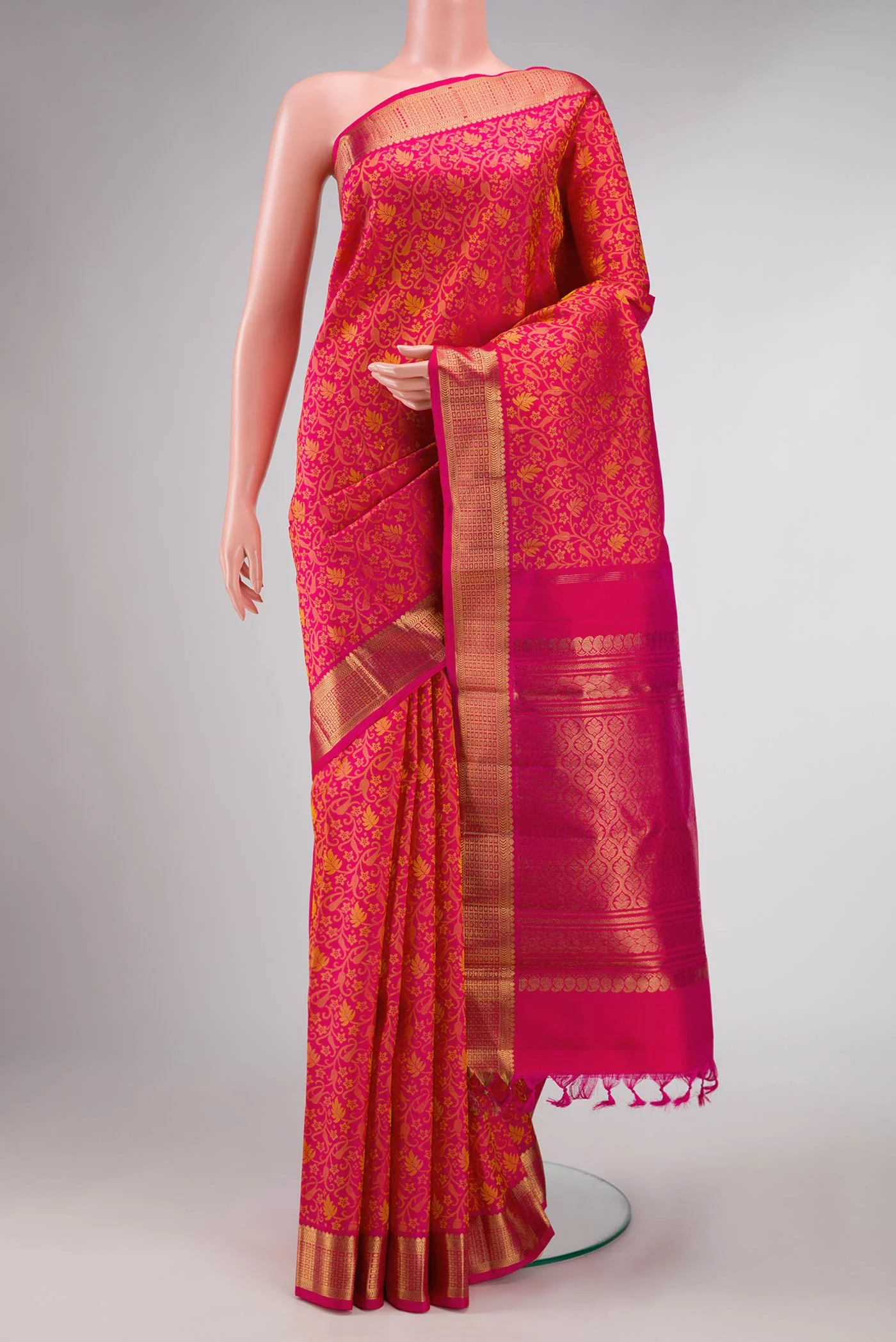Dark Pink Dual Tone Kanchipuram Silk Saree