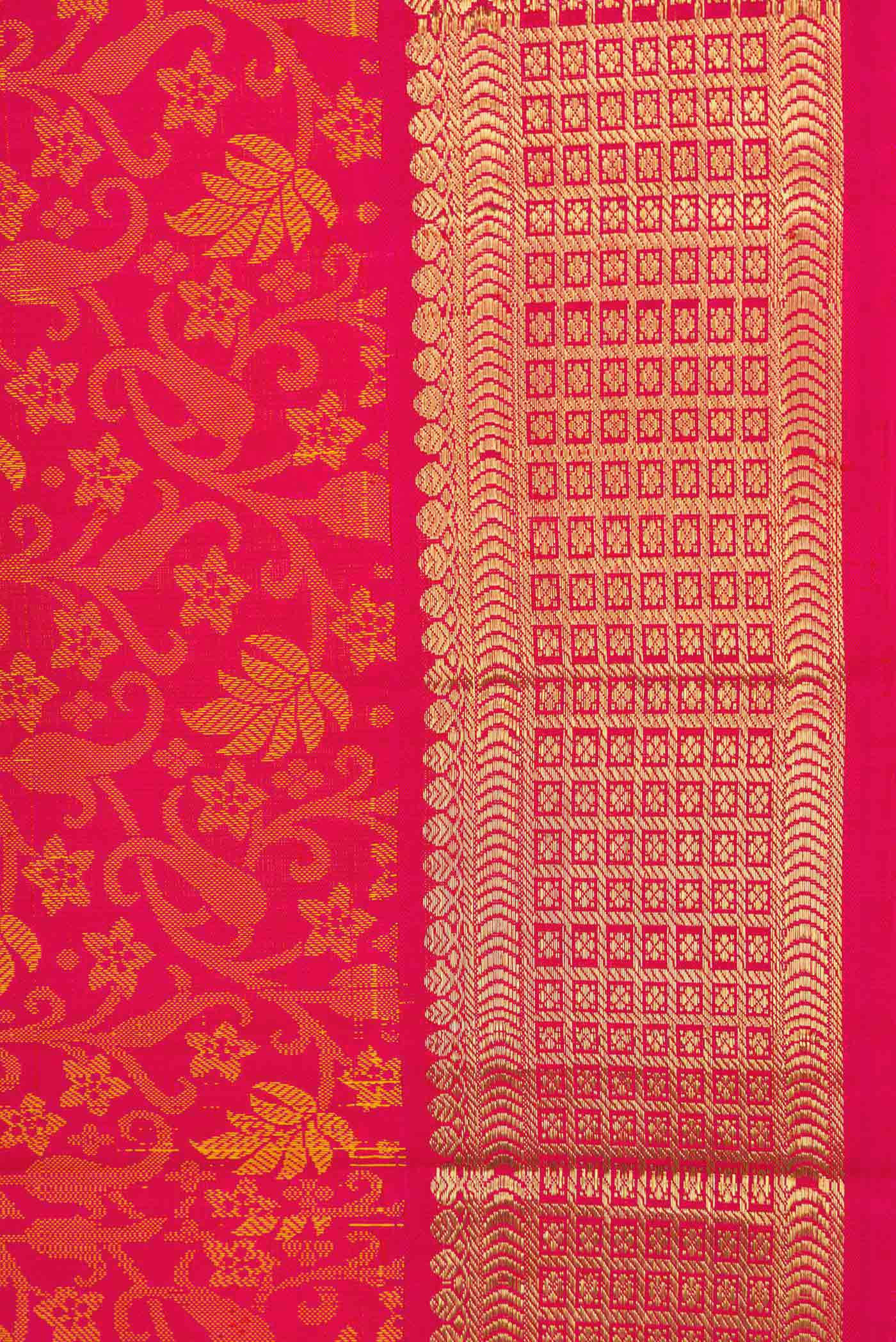 Dark Pink Dual Tone Kanchipuram Silk Saree - Image 3