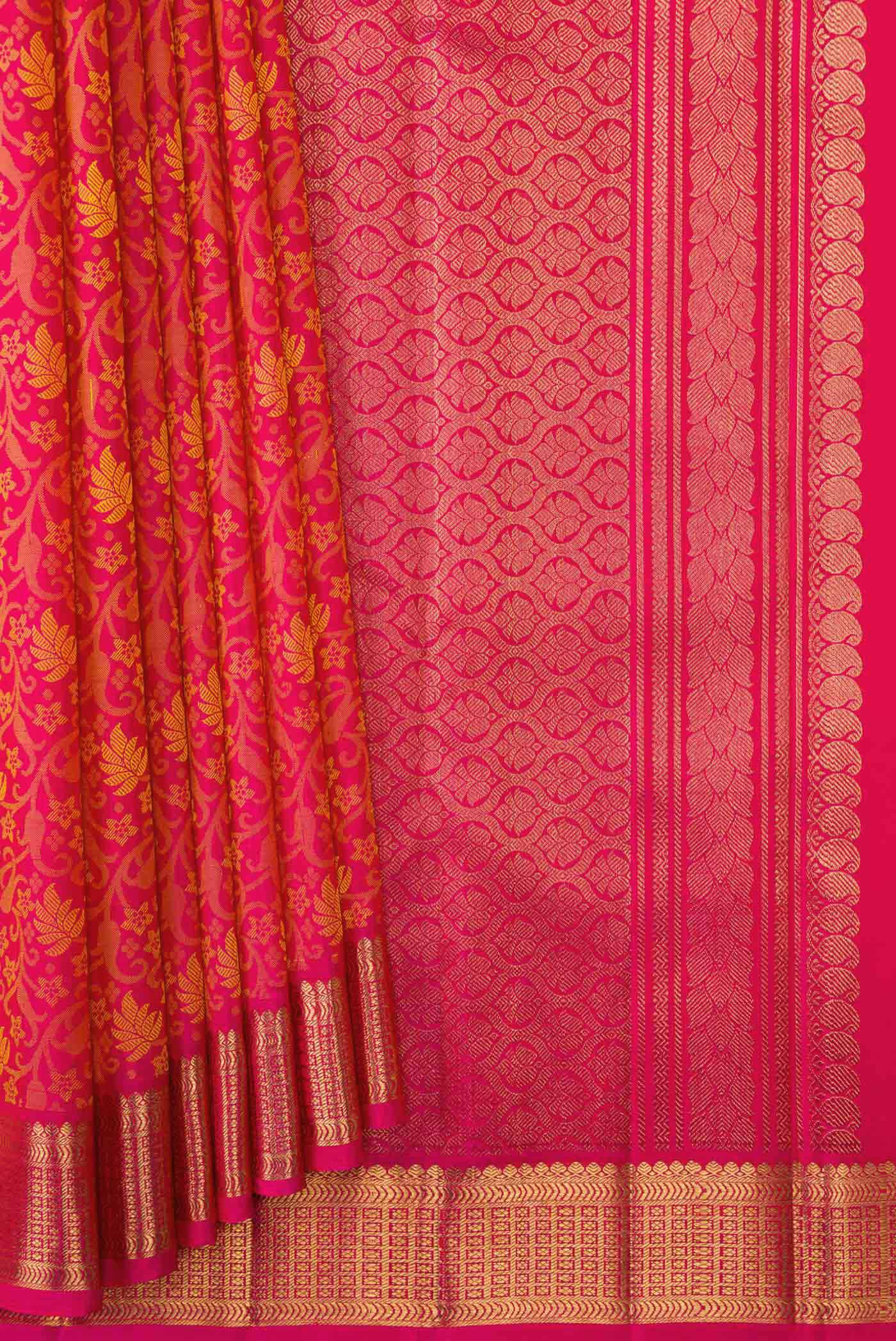 Dark Pink Dual Tone Kanchipuram Silk Saree - Image 4