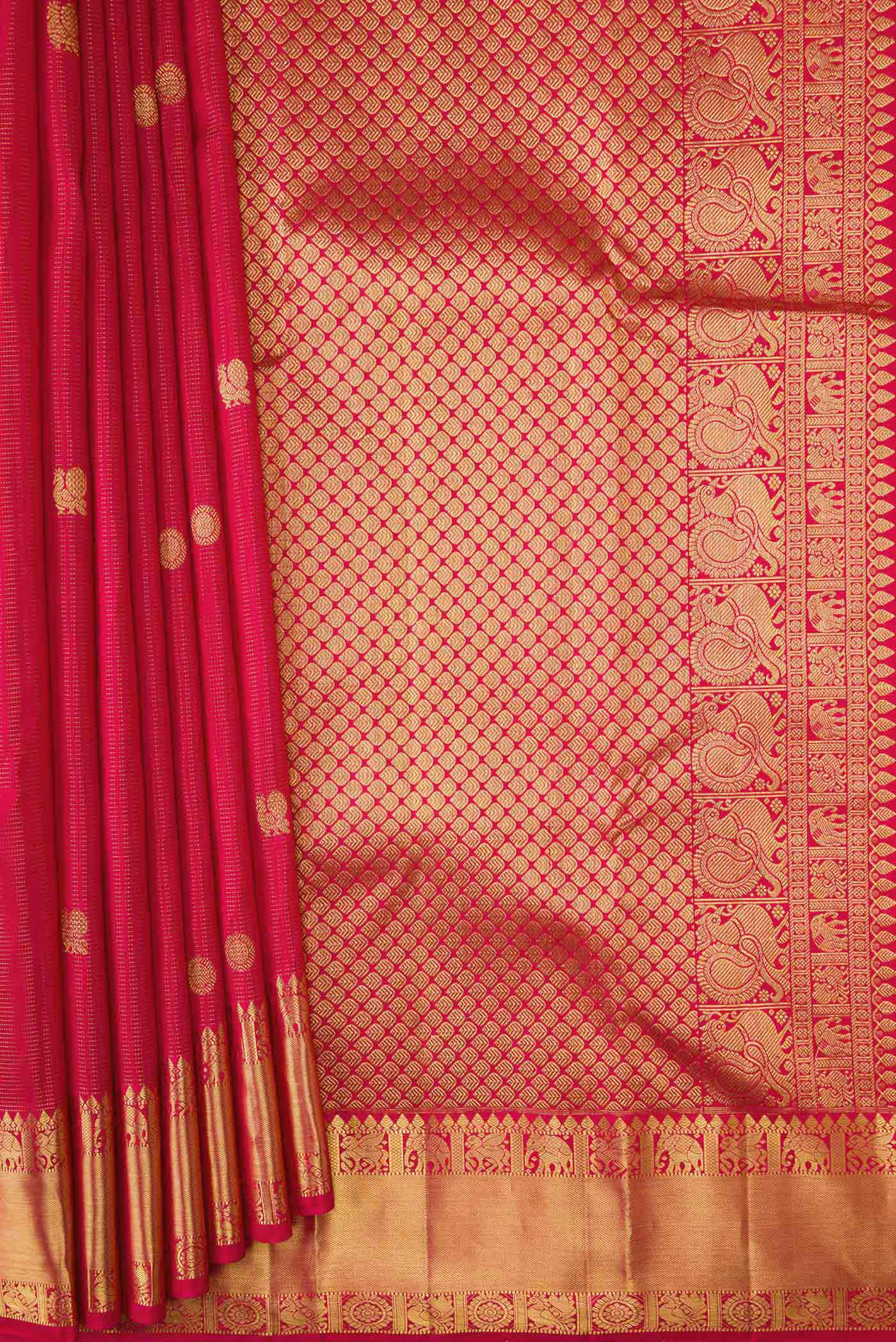 Dark Pink Dual Tone Kanjivaram Silk Saree - Image 4