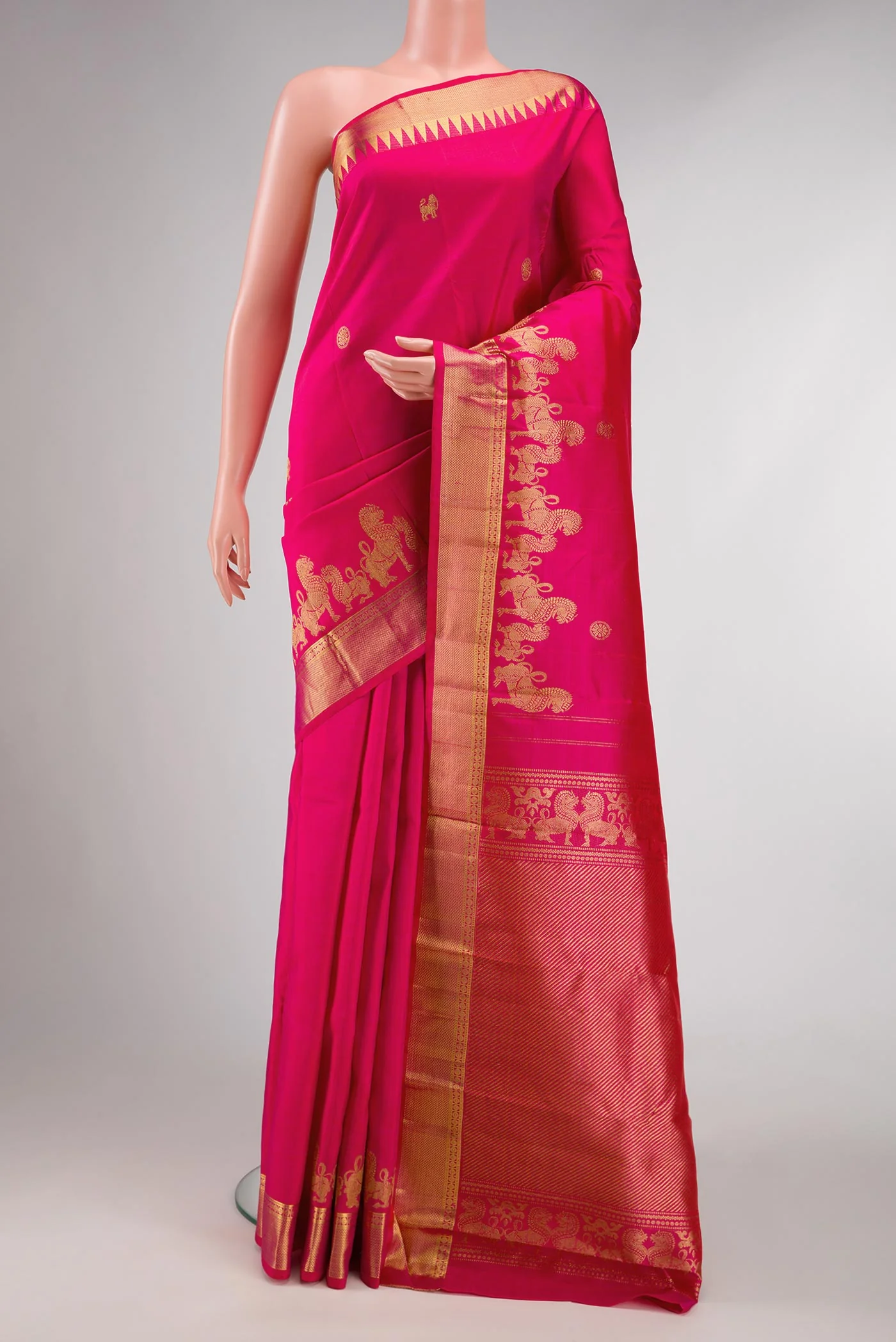 Dark Pink Dual Tone Kanjivaram Silk Saree