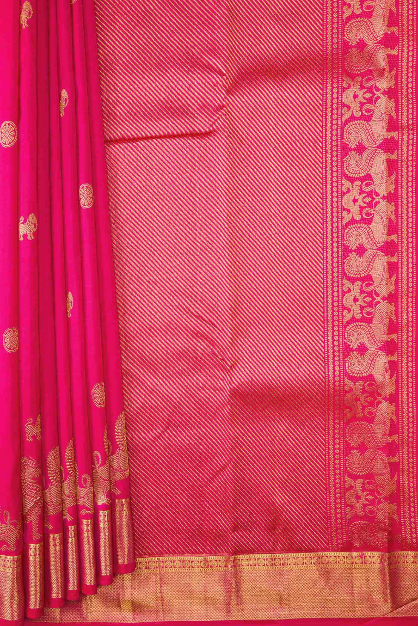 Dark Pink Dual Tone Kanjivaram Silk Saree - Image 4
