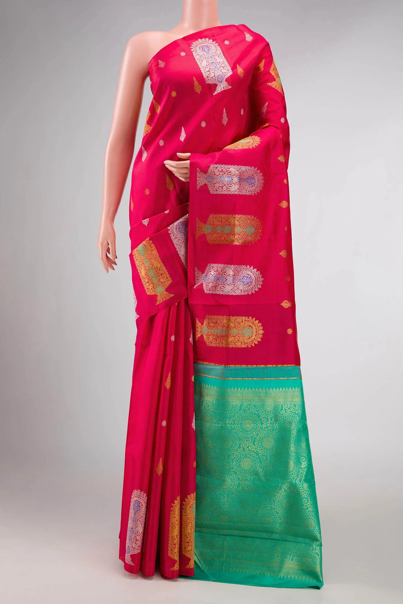 Dark Pink Dual Tone Kanjivaram Silk Saree