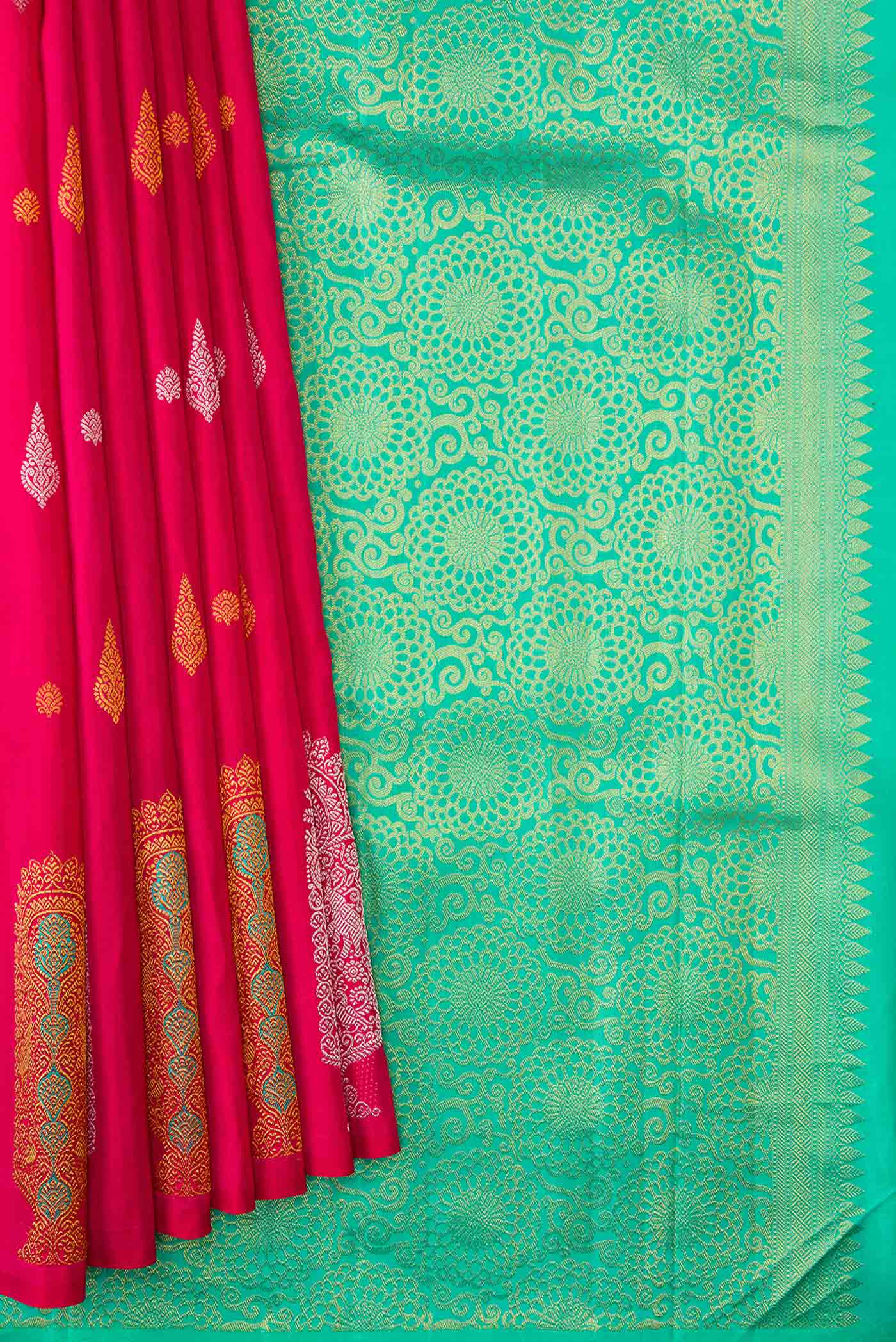Dark Pink Dual Tone Kanjivaram Silk Saree - Image 4