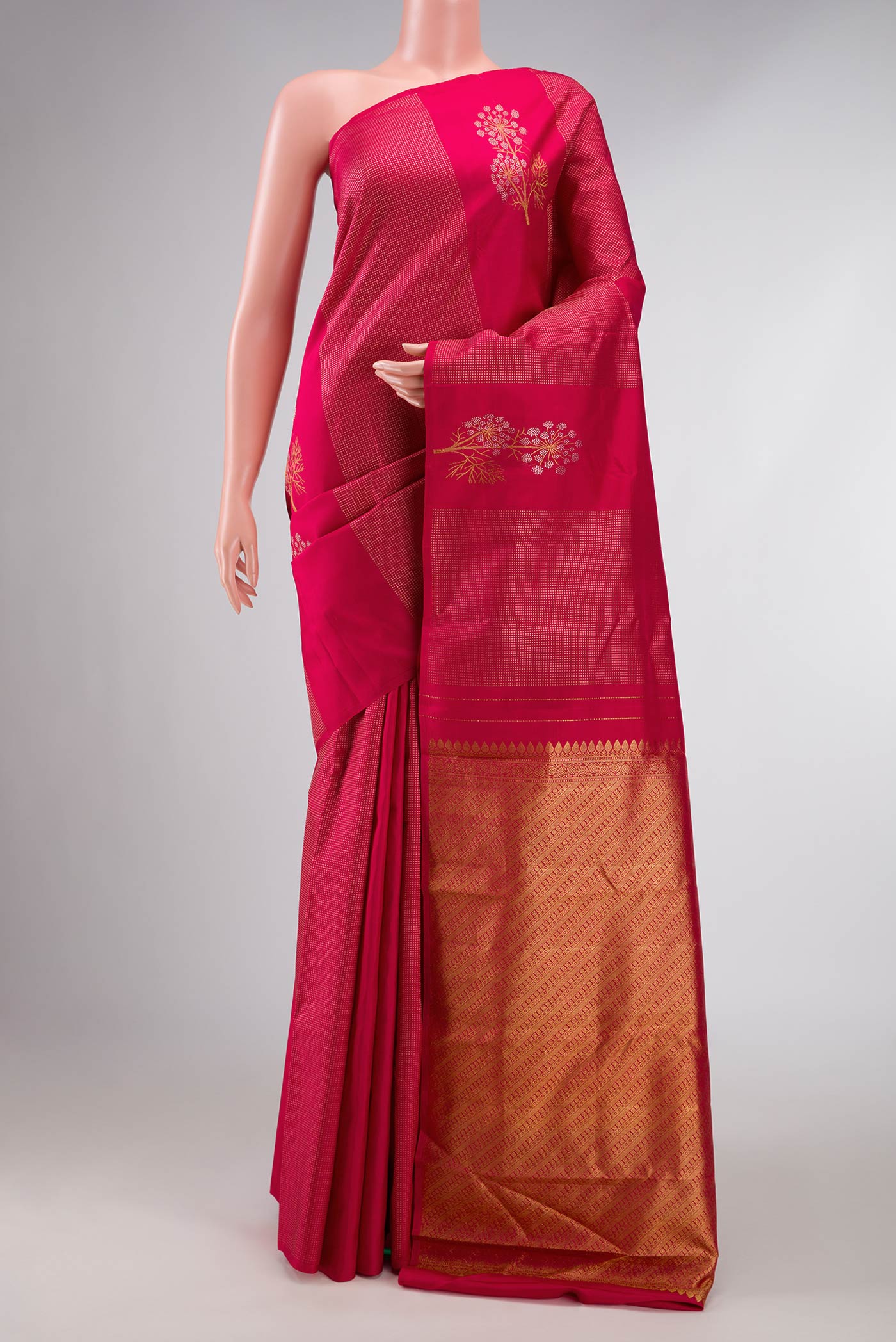 Dark Pink Dual Tone Kanchipuram Silk Saree