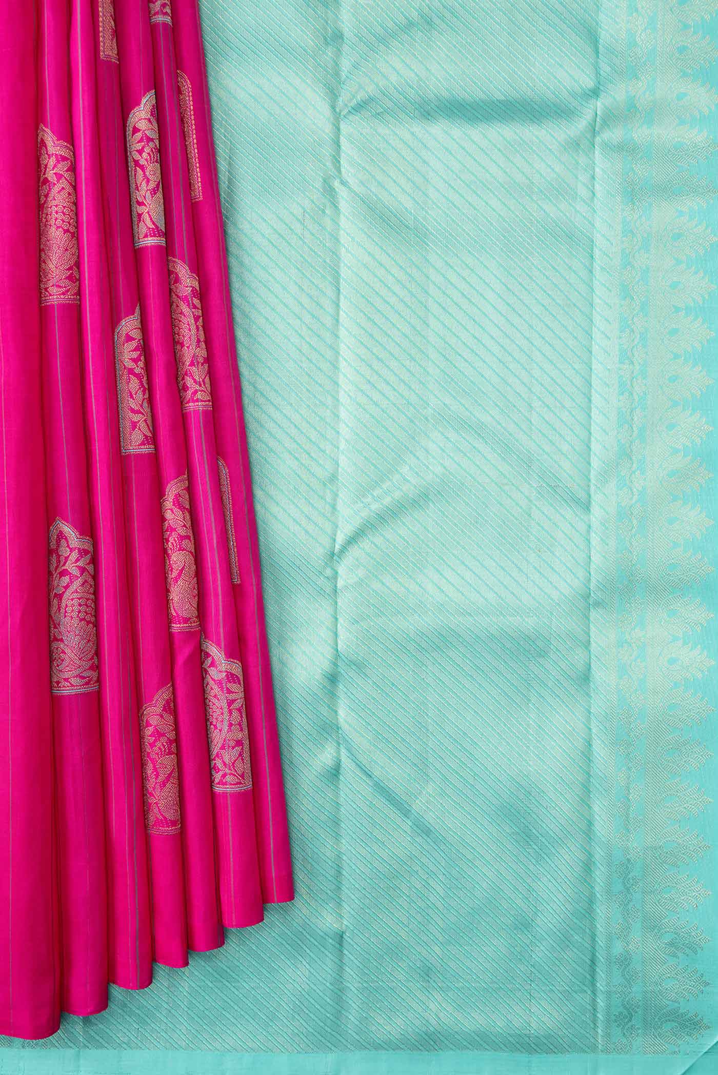 Dark Pink Dual Tone Kanjivaram Silk Saree - Image 3