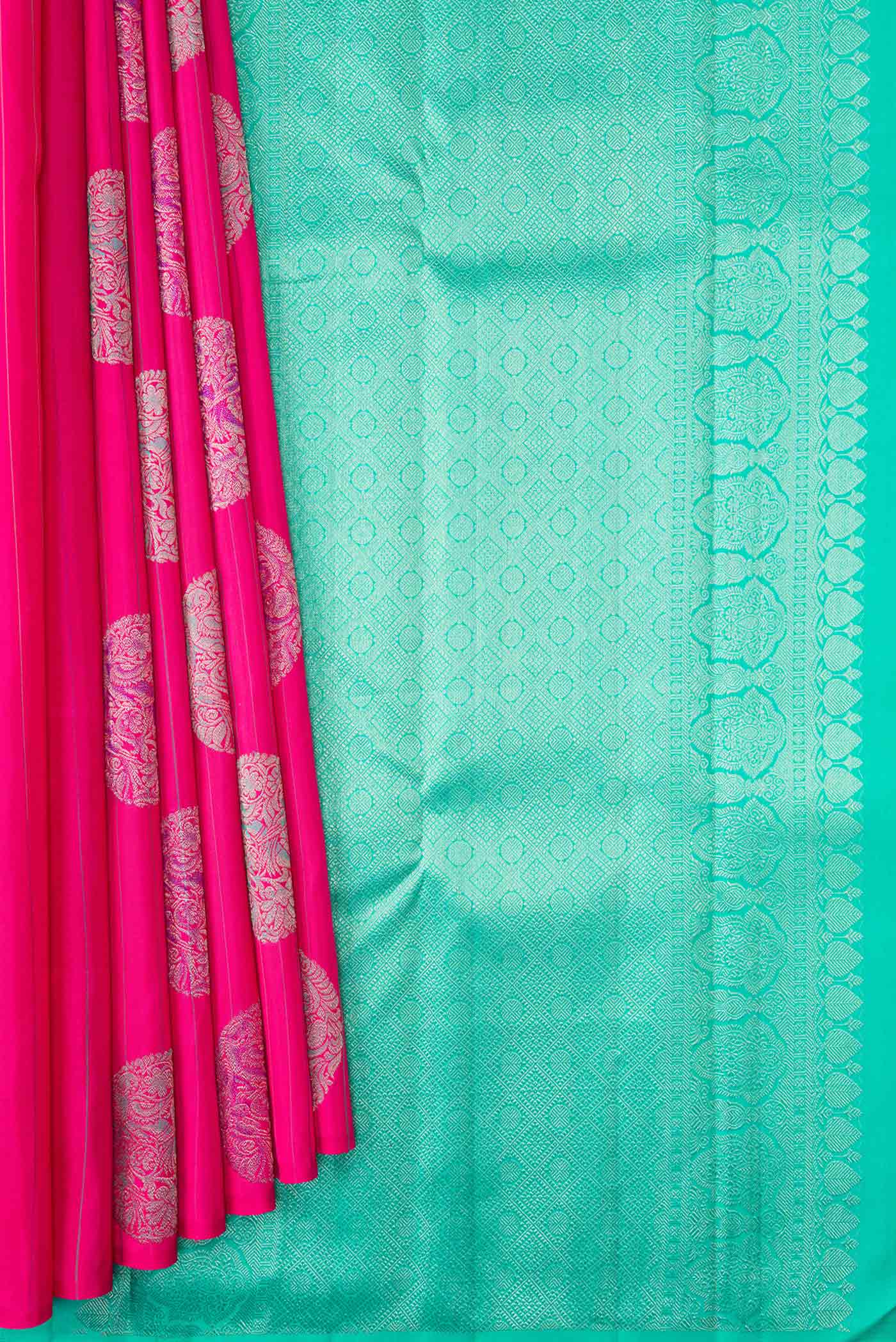 Dark Pink Dual Tone Kanjivaram Silk Saree - Image 3