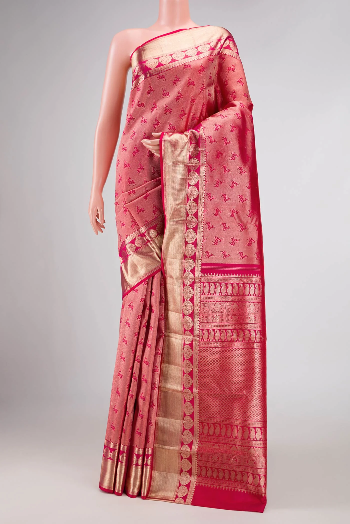 Dark Pink Dual Tone Kanchipuram Silk Saree