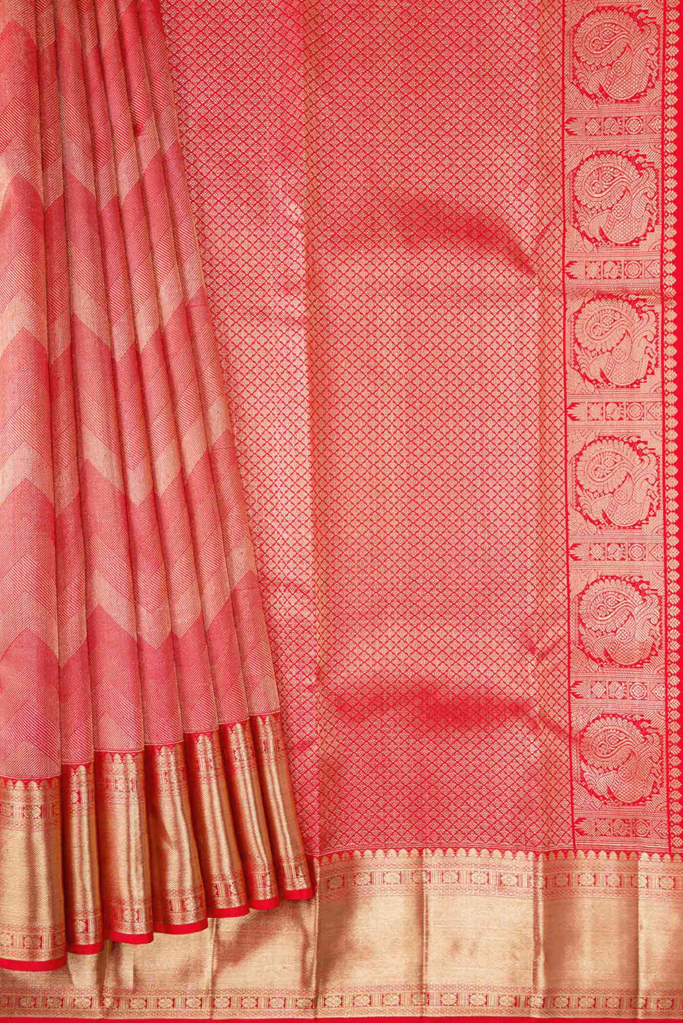 Dark Pink Dual Tone Kanchipuram Silk Saree - Image 4