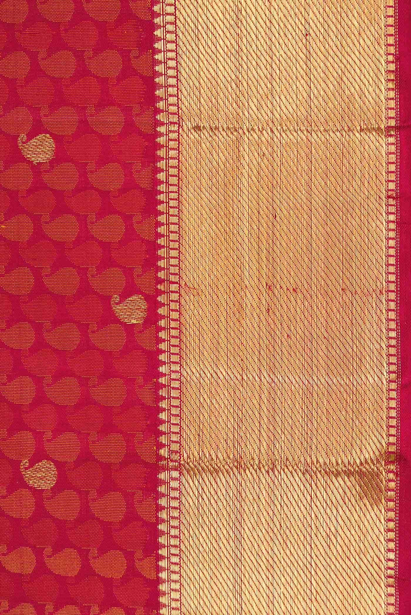 Pure Silk Pure Zari Dark Pink Dual Tone Kanjivaram Saree - Image 6