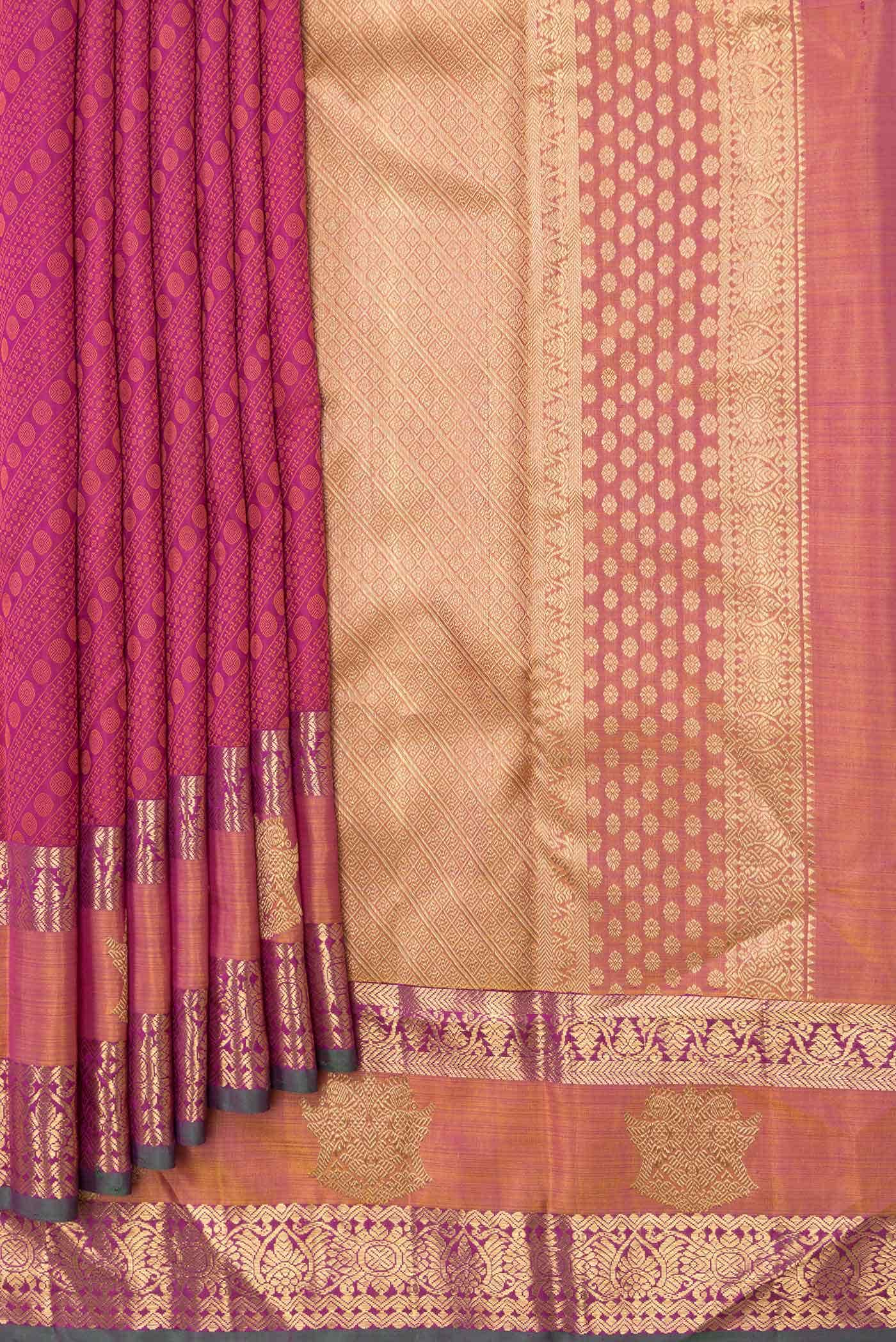 Pure Silk Pure Zari Dark Pink Dual Tone Kanchipuram Saree - Image 2