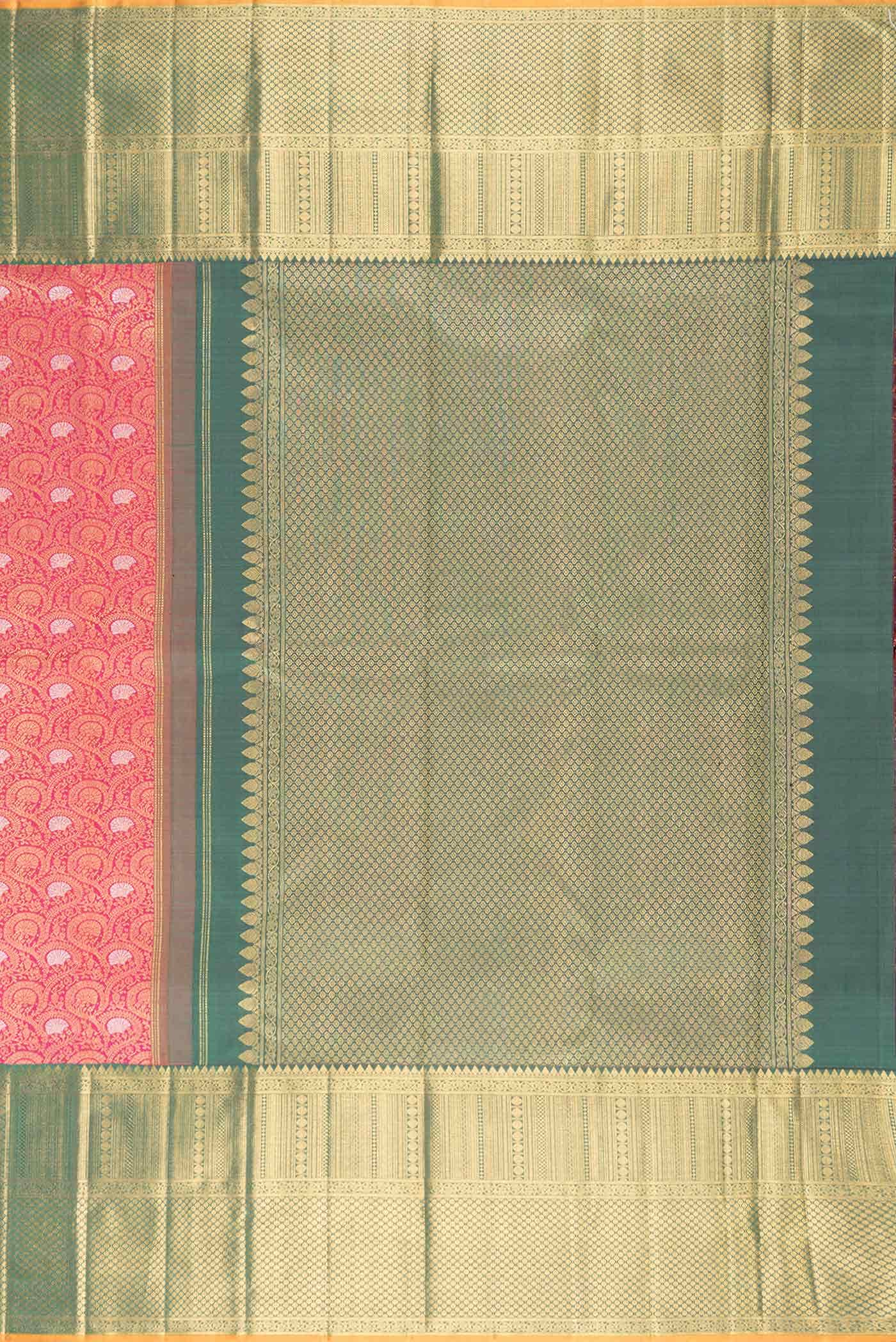 Pure Silk Pure Zari Dark Pink Dual Tone Kanjivaram Saree - Image 5