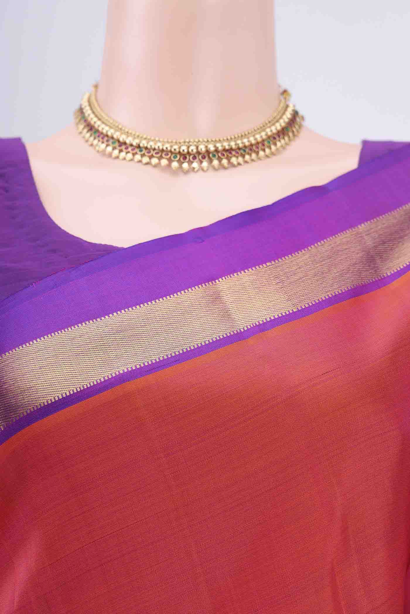 Orange with Pink Color Kanjivaram Silk Saree - Image 2