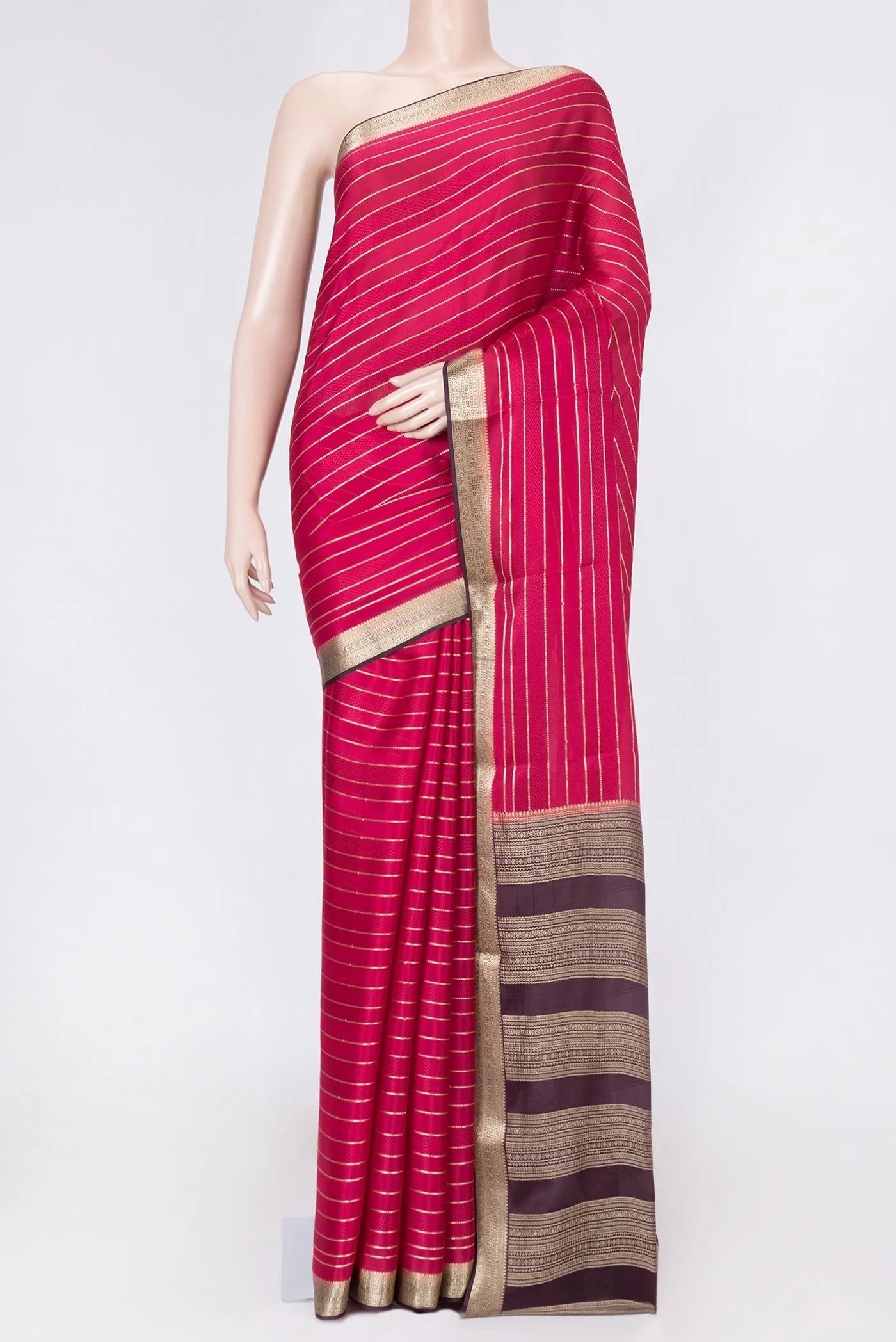 Dark Pink Dual Tone Mysore Crepe Saree