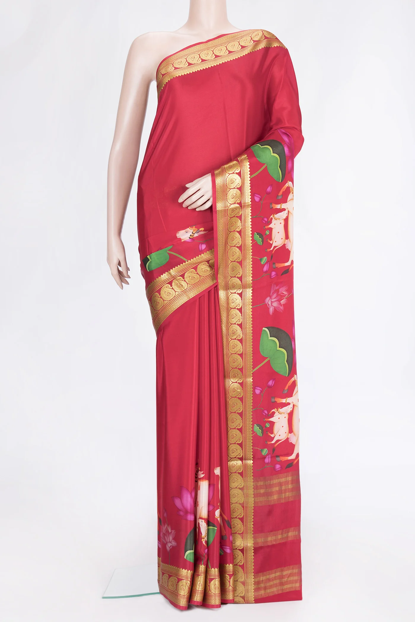 Red Mysore Crepe Saree
