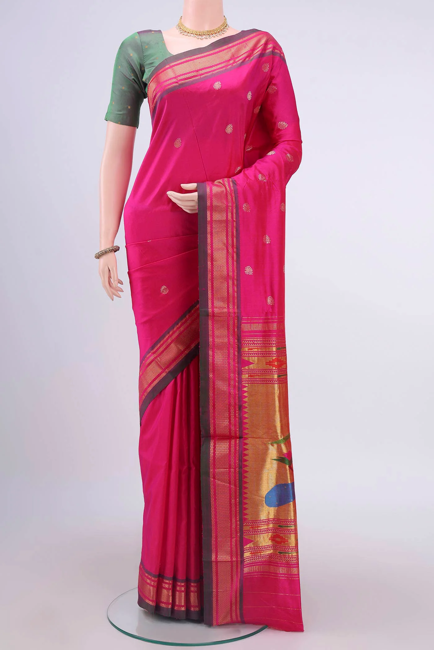 Dark Pink Dual Tone Paithani Silk Saree