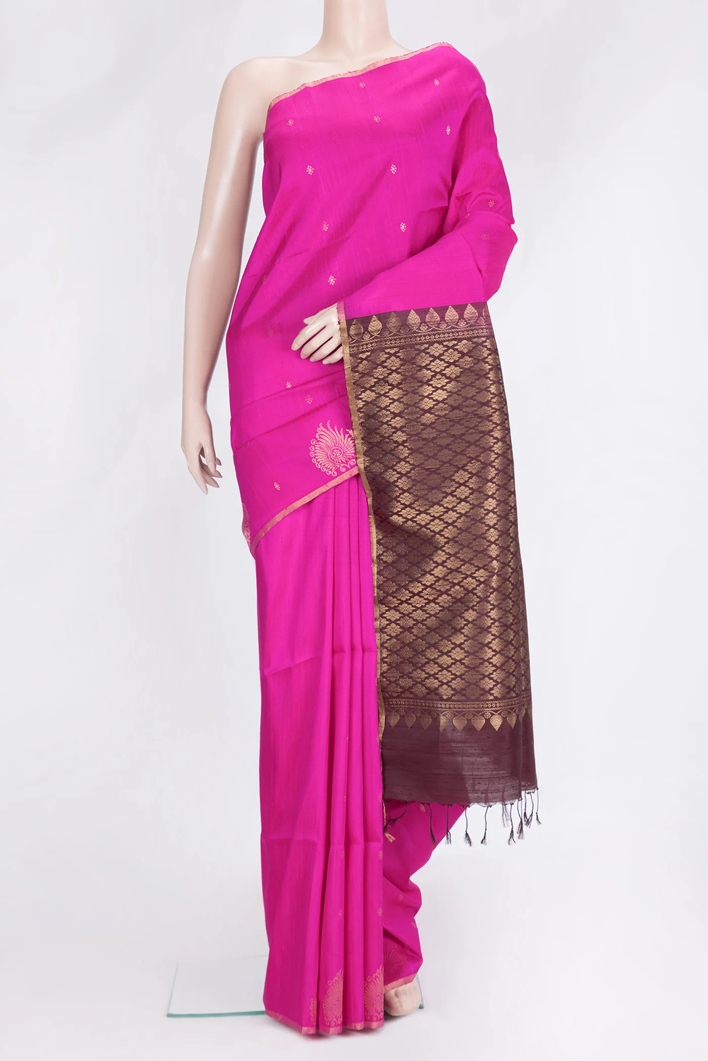 Rani Pink Raw Silk Saree